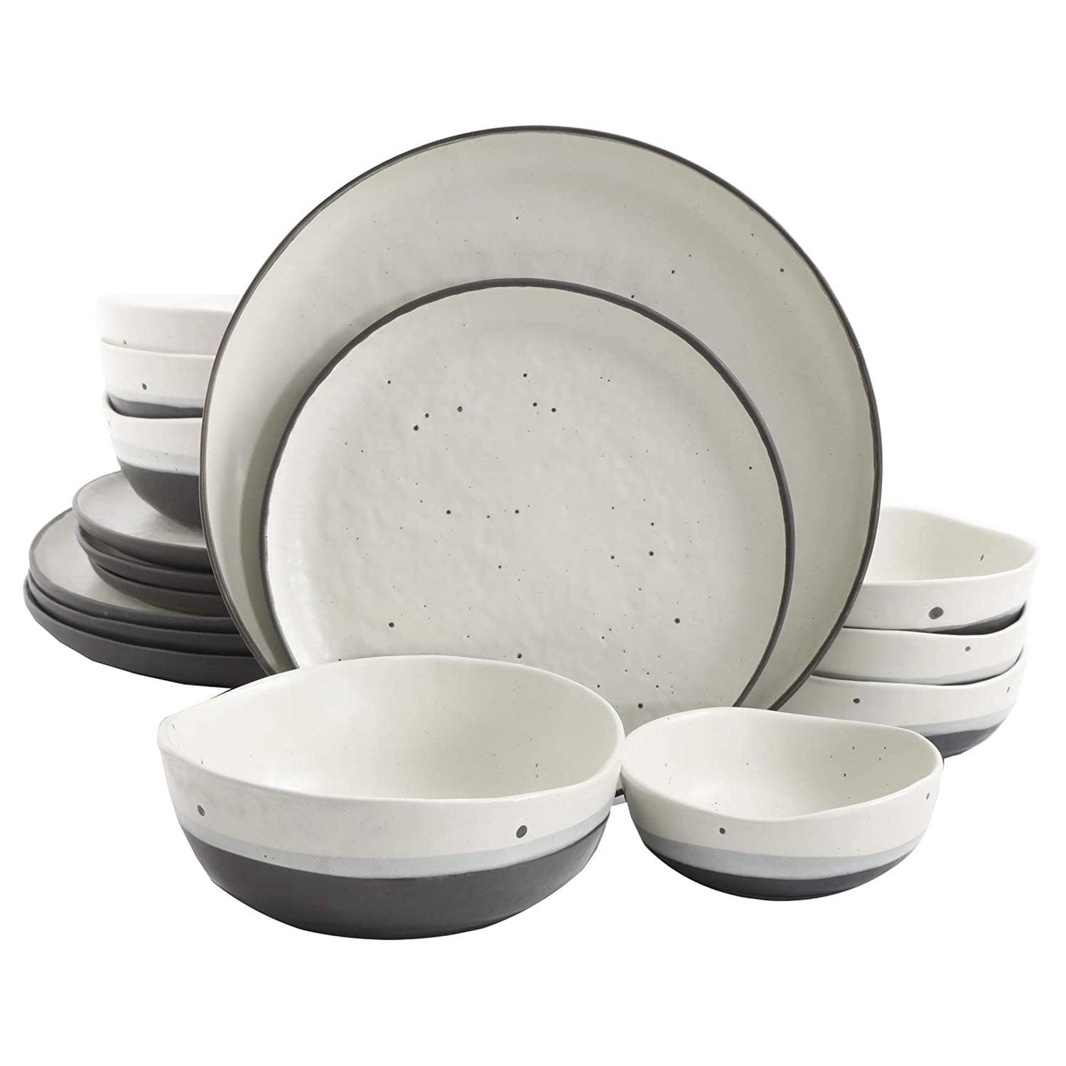 Cream and Gray Ceramic Reactive Glaze Dinnerware Set, Service for 4