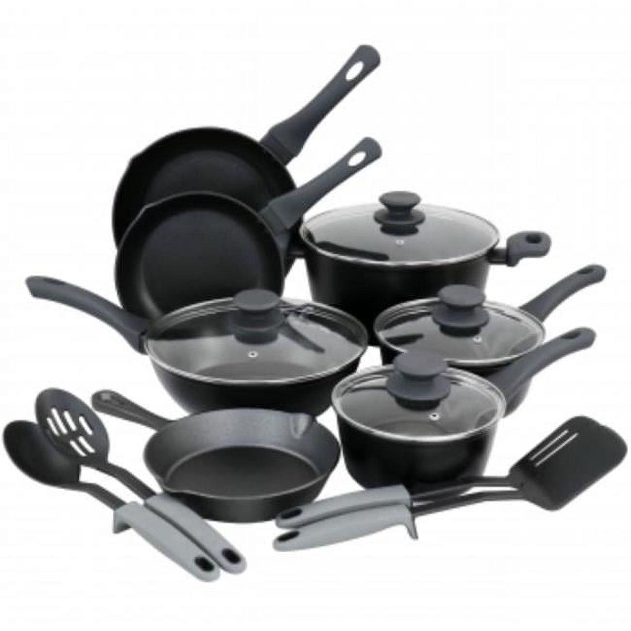 Black Non-Stick Aluminum and Cast Iron 15-Piece Cookware Set