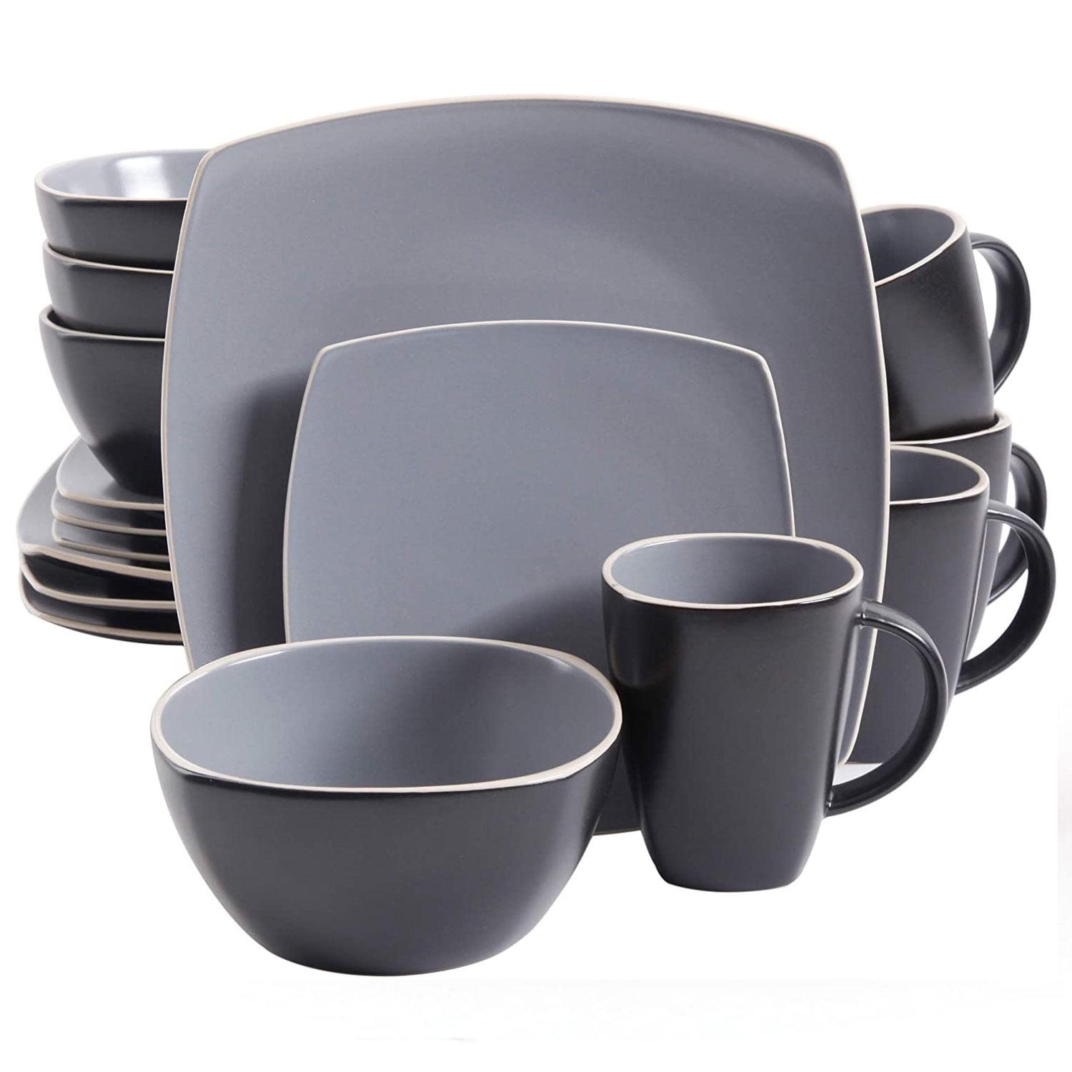 Gibson Soho Lounge Square 16-Piece Matte Stoneware Dinnerware Set Matte Grey