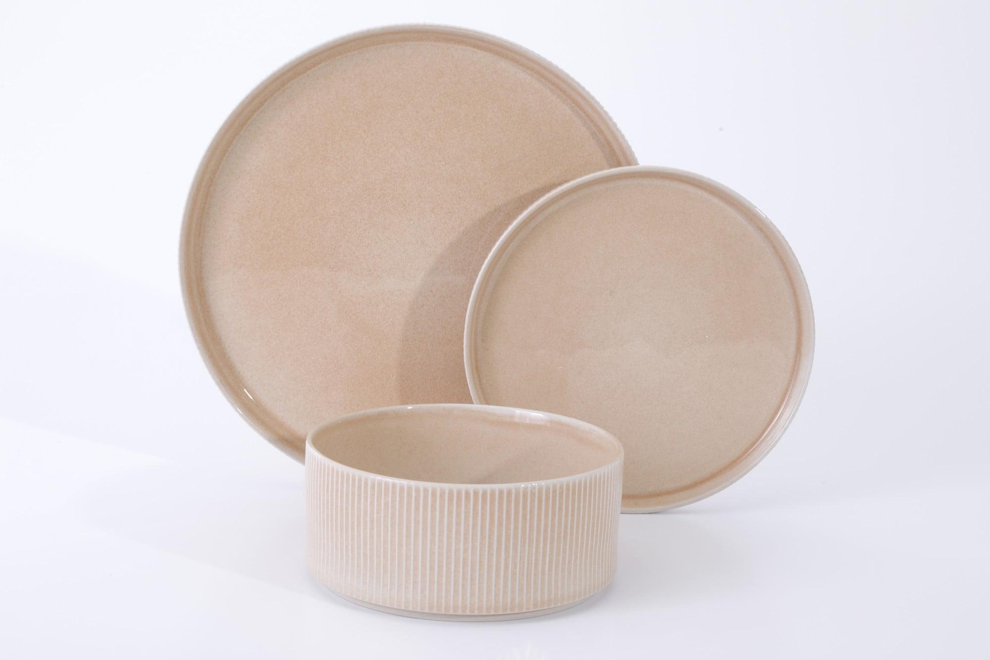 Gibson Elite Solana Coast 12 Piece Stoneware Reactive Glaze (Service for 4) Ceramic Plates and Bowls Modern Shape Embossed Dinnerware Set - Orange