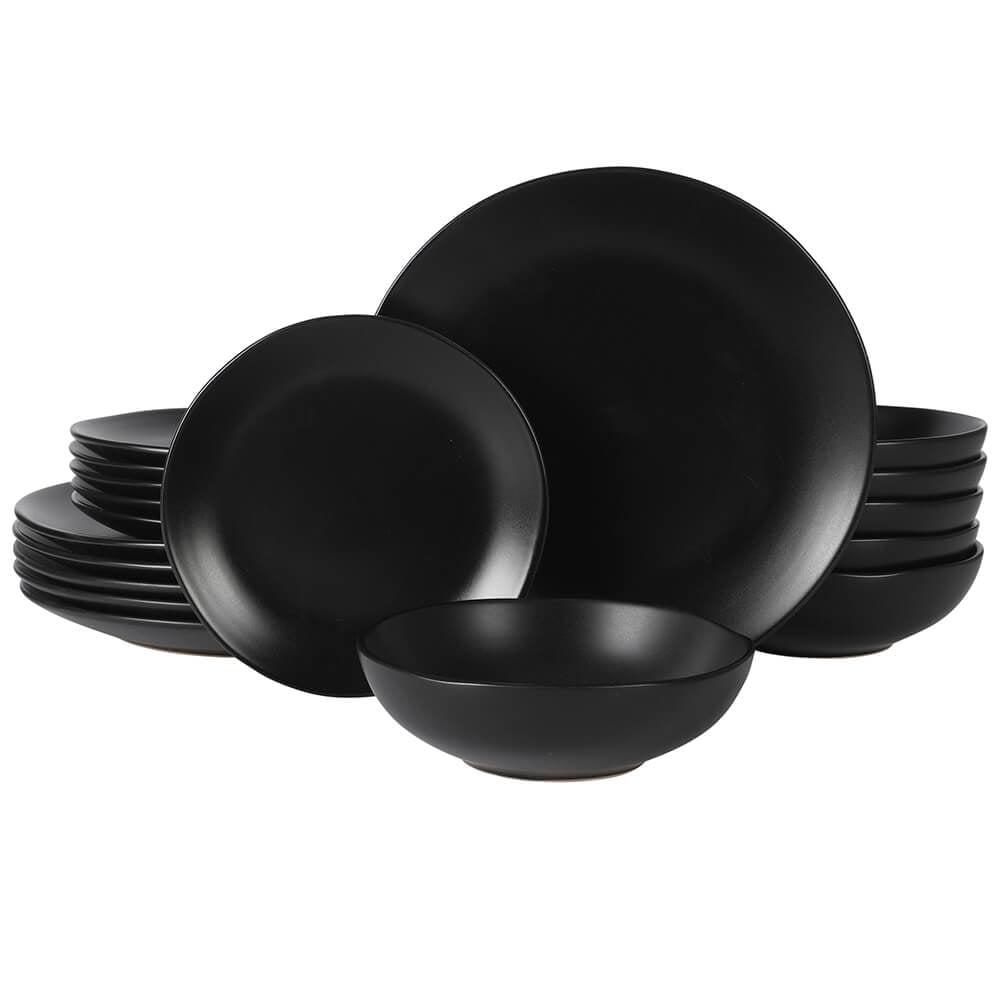 Matte Black Ceramic 18-Piece Dinnerware Set, Service for 6