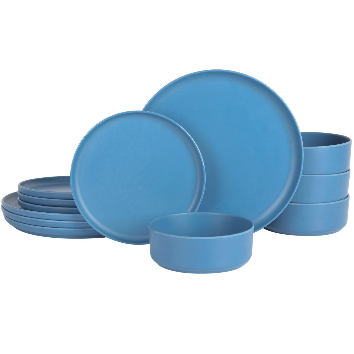 Blue Melamine 12-Piece Stackable Dinnerware Set, Service for 4