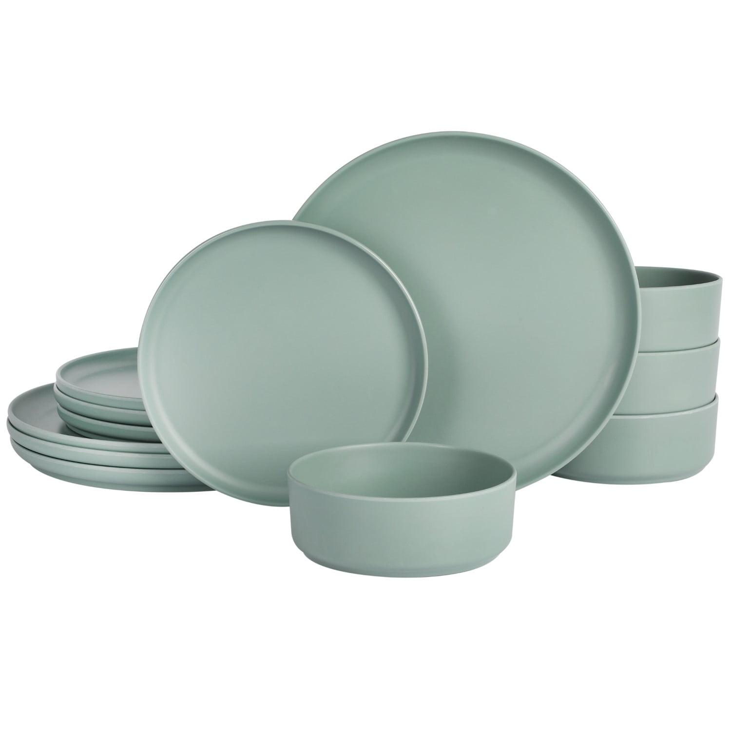 Sage Green Melamine Coastal Dinnerware Set, Service for 4