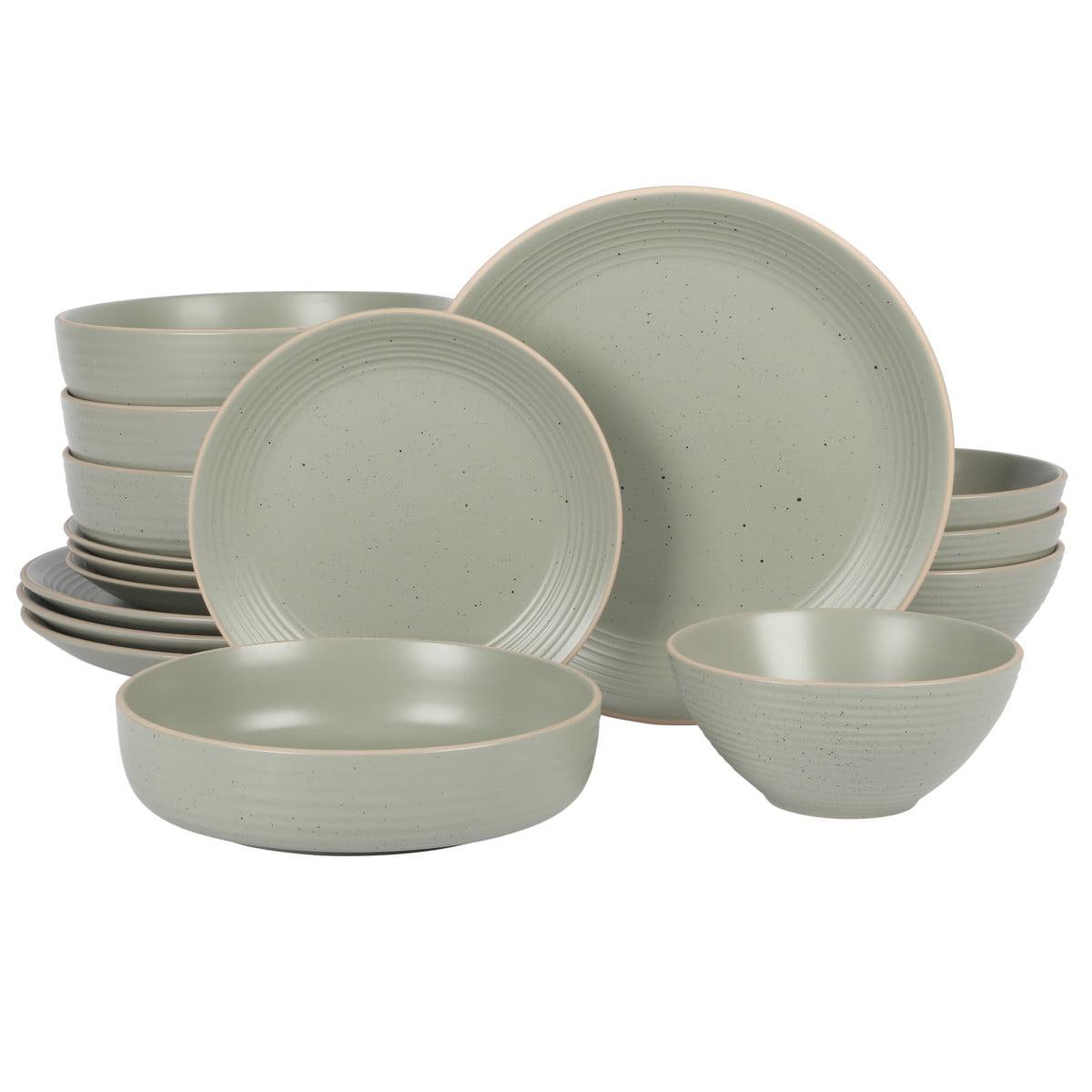 Sage Green Ceramic 16-Piece Embossed Dinnerware Set