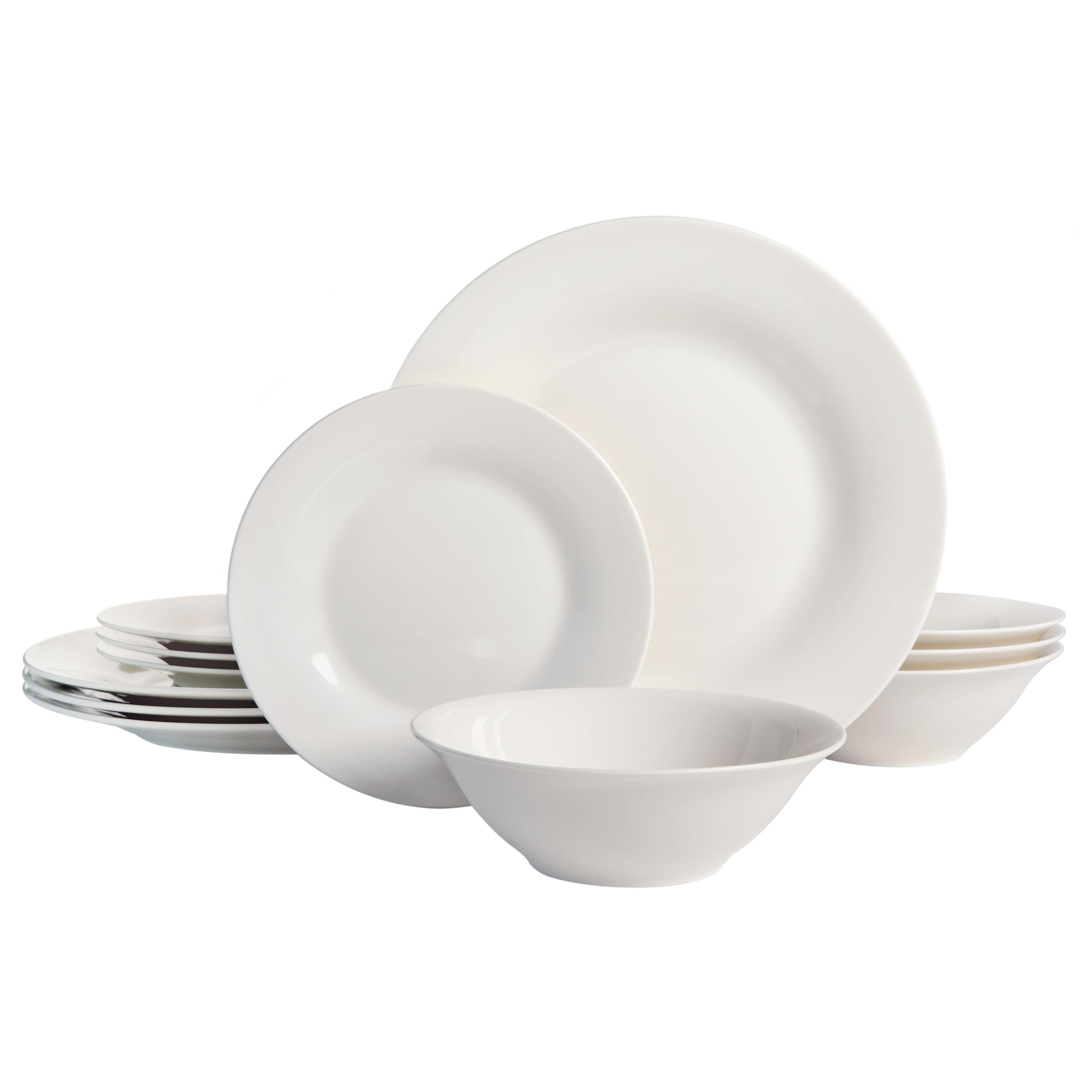 Everyday Round 12-Piece Dinnerware Set, White Porcelain