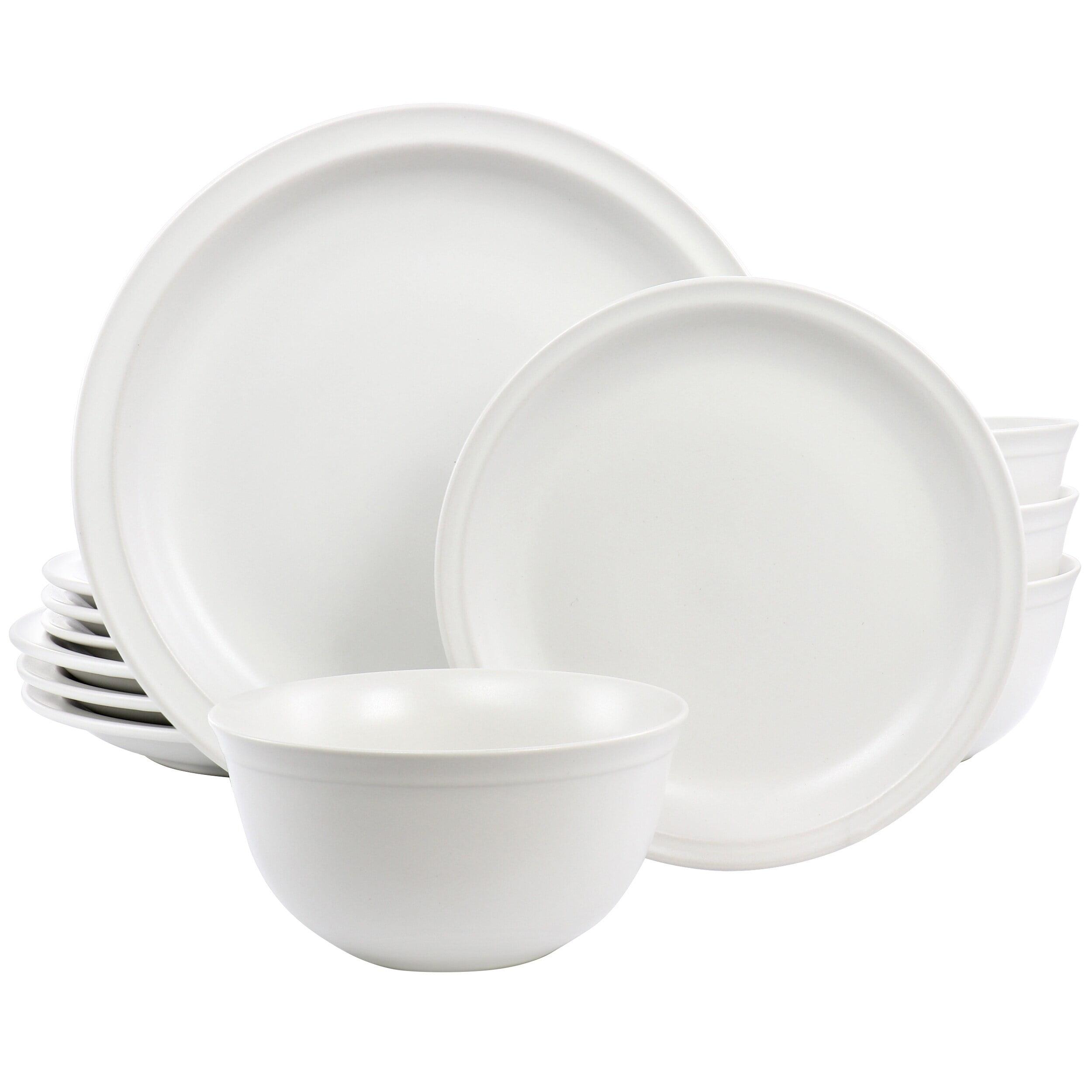 White Ceramic 12-Piece Round Dinnerware Set for 4