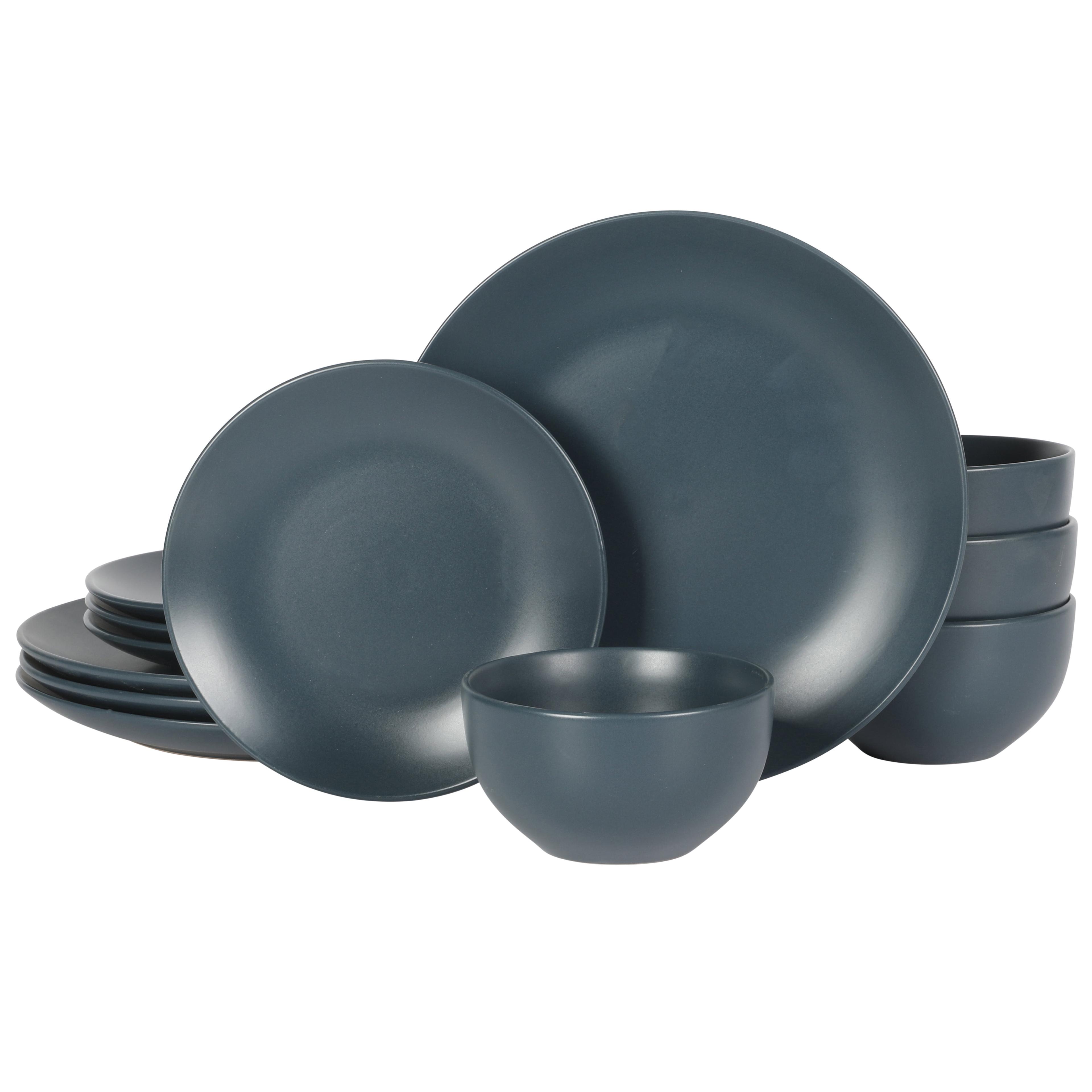 Matte Blue Ceramic 12-Piece Dinnerware Set for 4