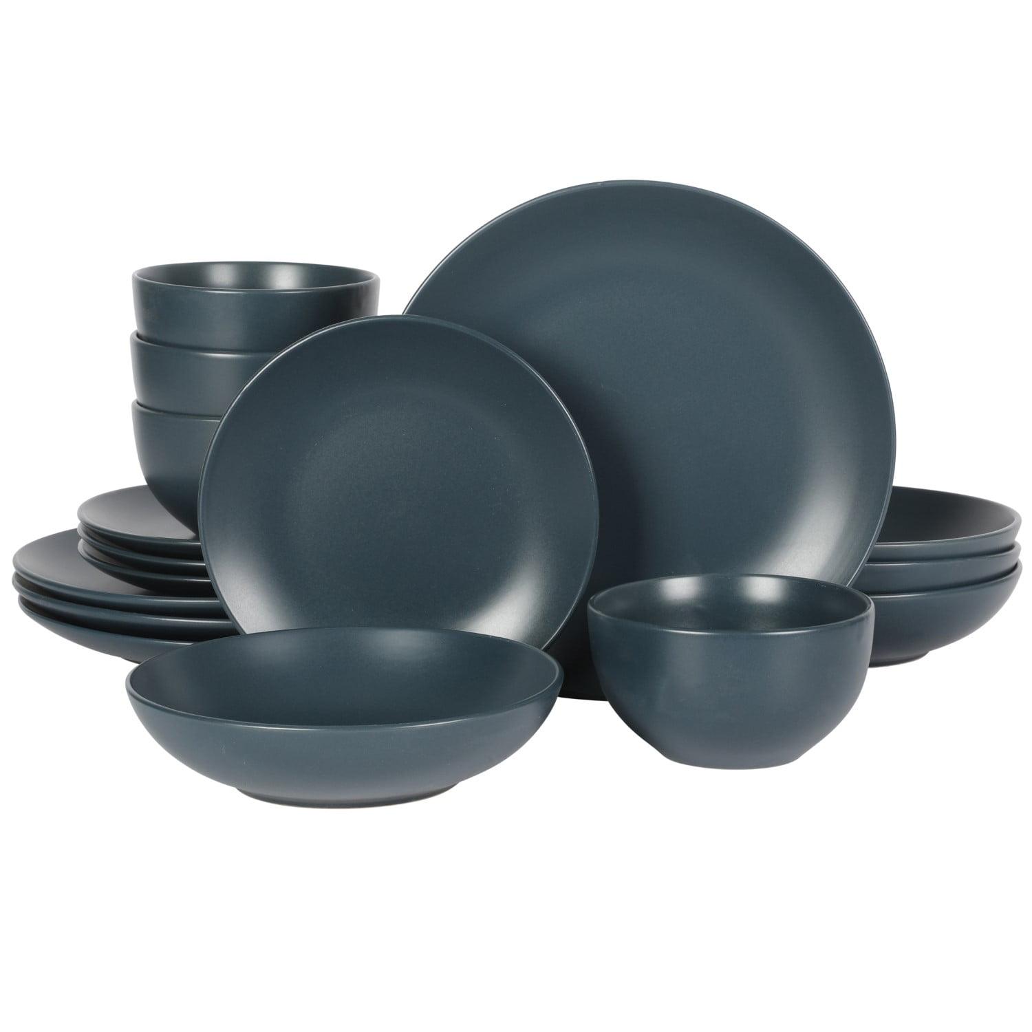 Matte Blue Ceramic 16-Piece Dinnerware Set for 4