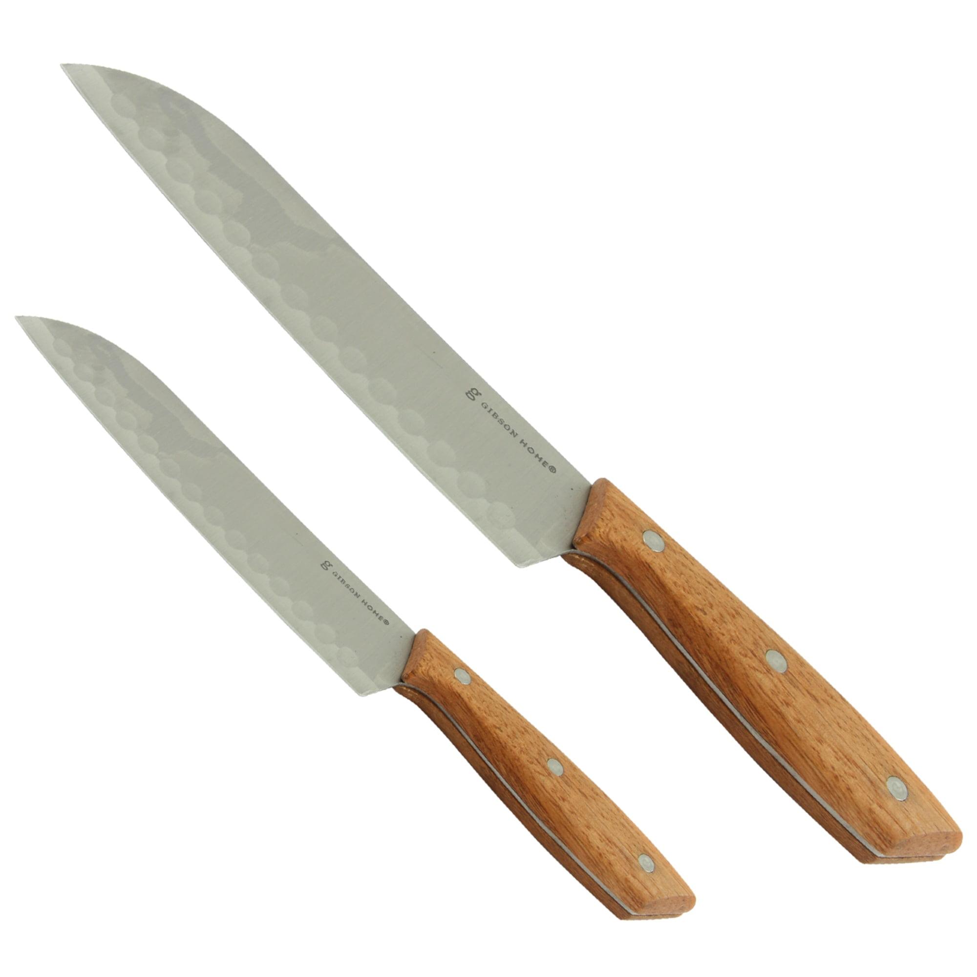 Gibson Home 2-Piece Stainless Steel Santoku Knife Set with Wood Handles