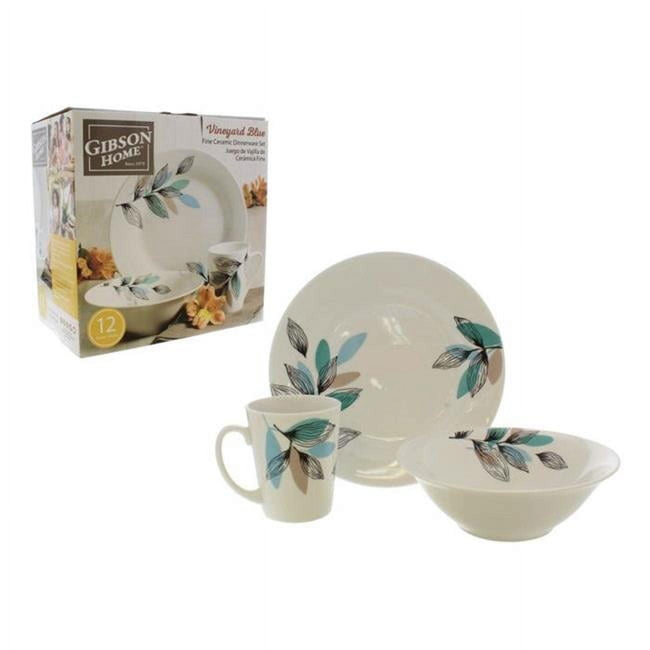 White Ceramic 12-Piece Dinnerware Set with Leaf Design