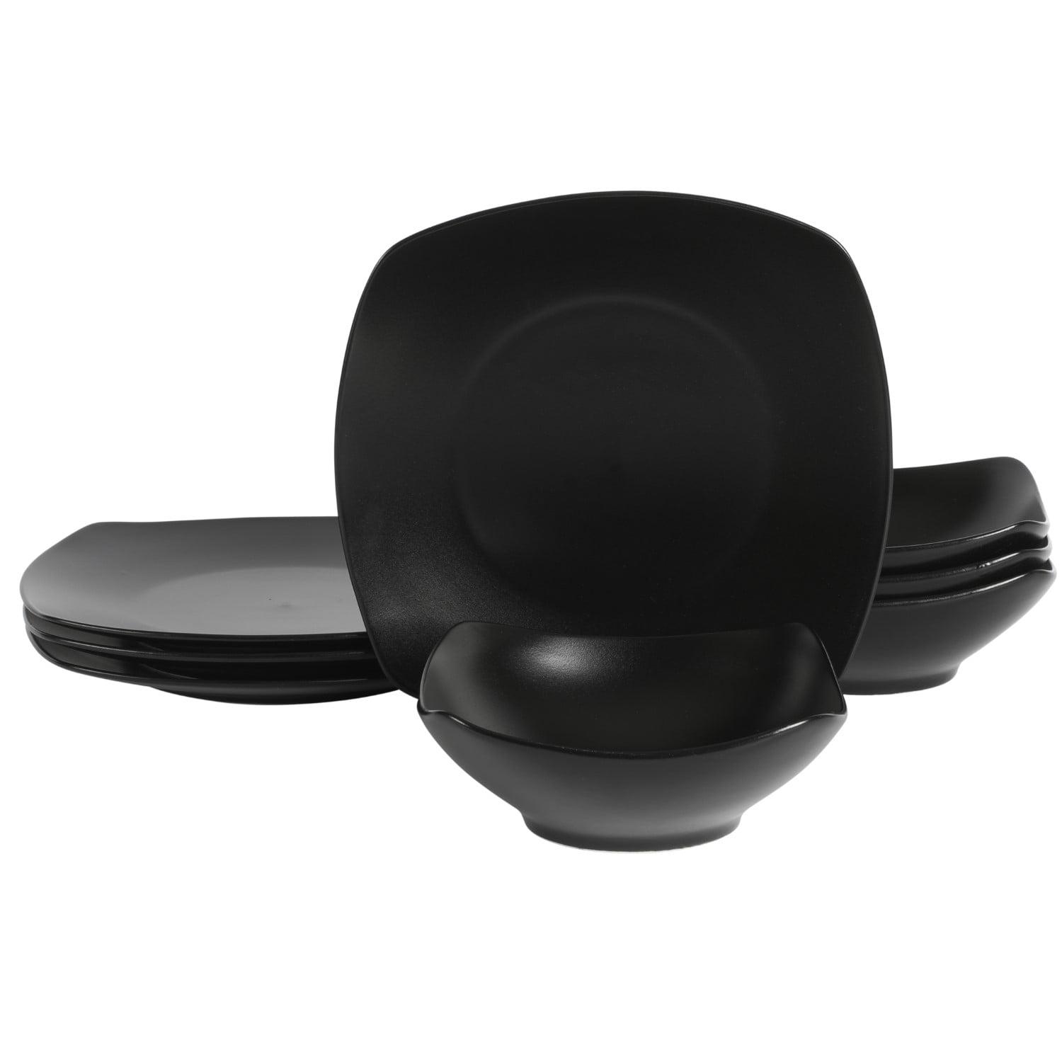 Matte Black Porcelain Square Dinnerware Set, Service for 4