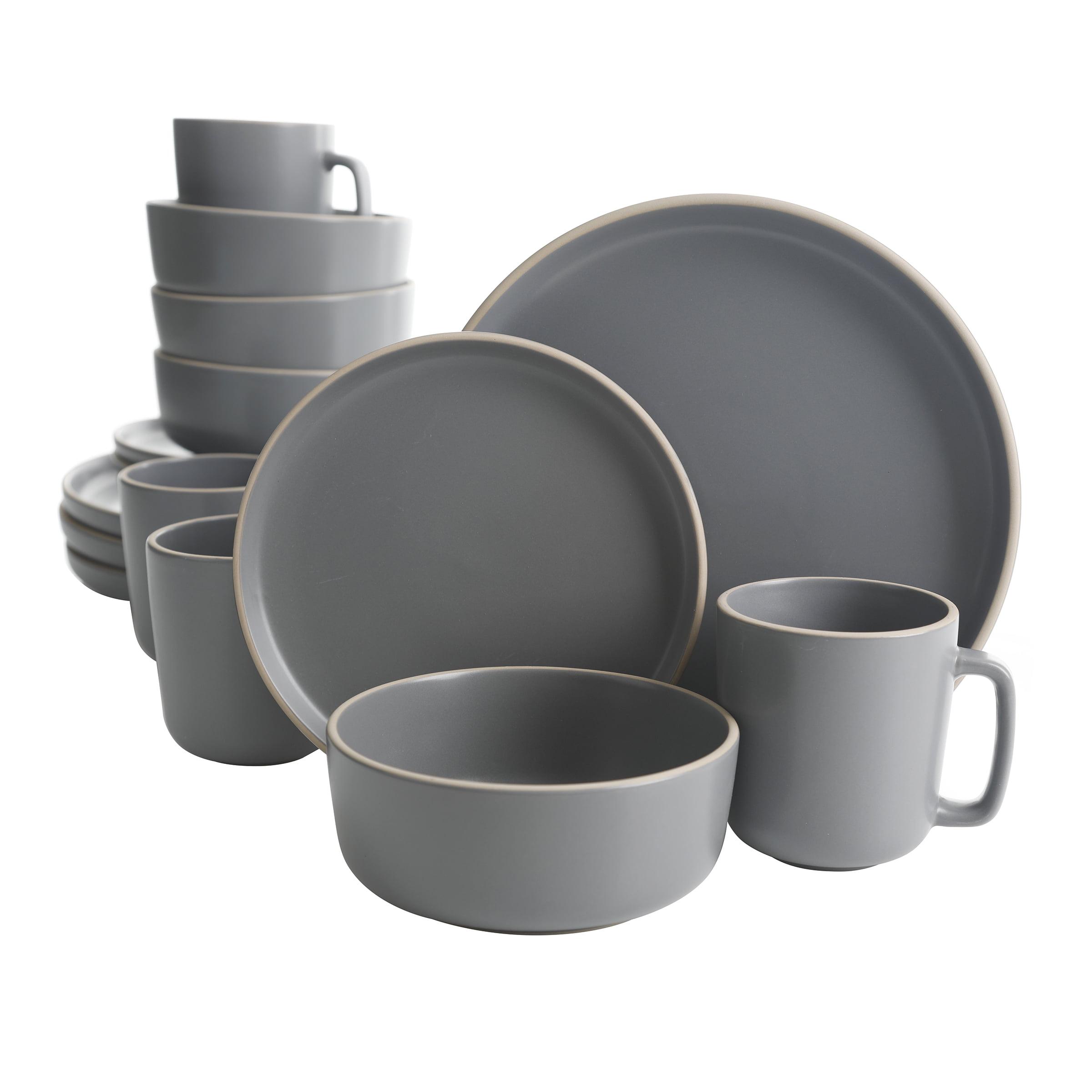 Gibson Home Zuma 16-Piece Round Matte Stoneware Dinnerware Set Gray