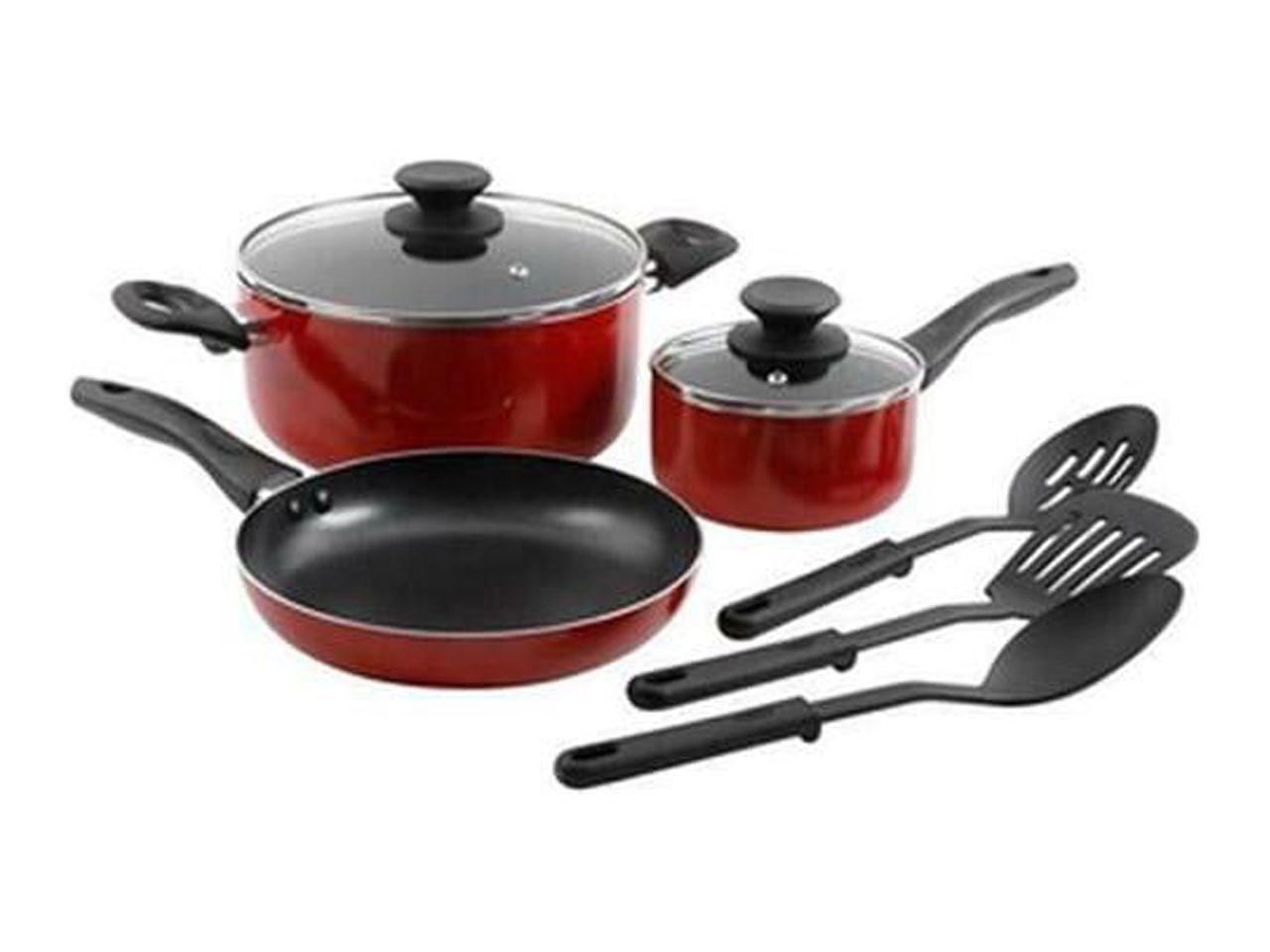 Gibson Home Palmer 8 Piece Cookware Set in Red