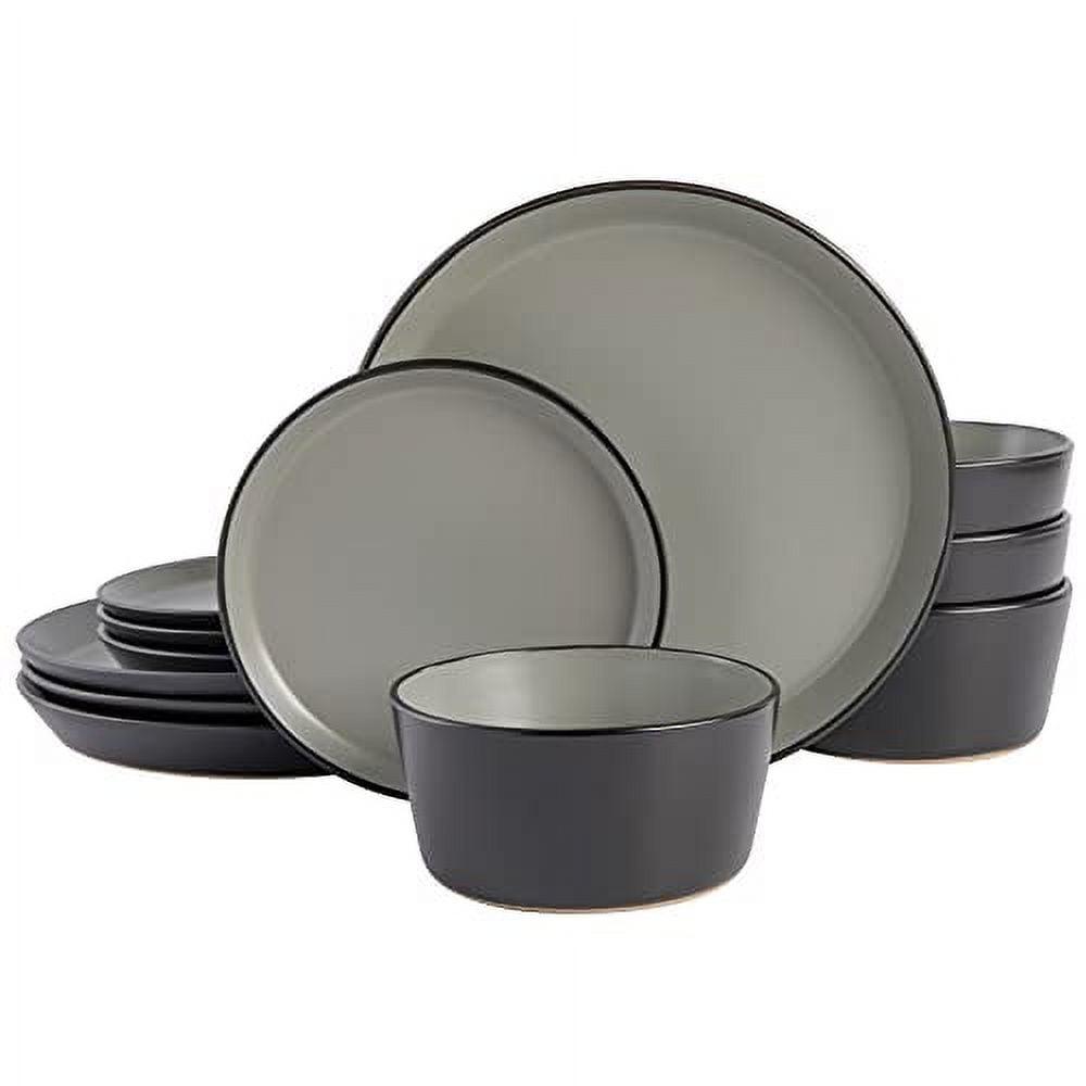 Matte Gray Ceramic 12-Piece Dinnerware Set for Four