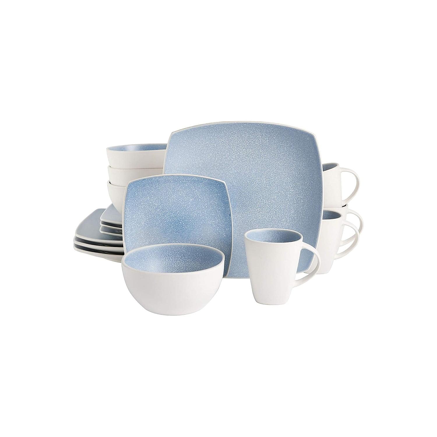 Aqua Blue Square Ceramic Dinnerware Set, Service for 4