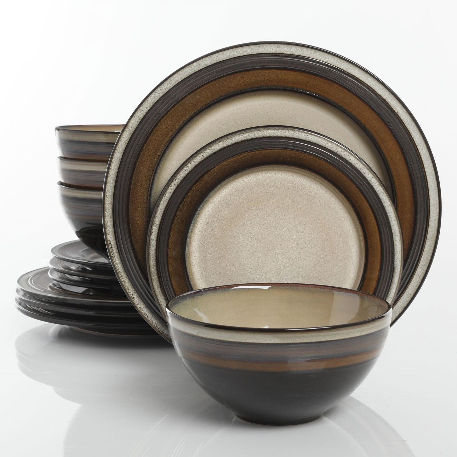 Everston Brown and Cream Ceramic 12-Piece Dinnerware Set