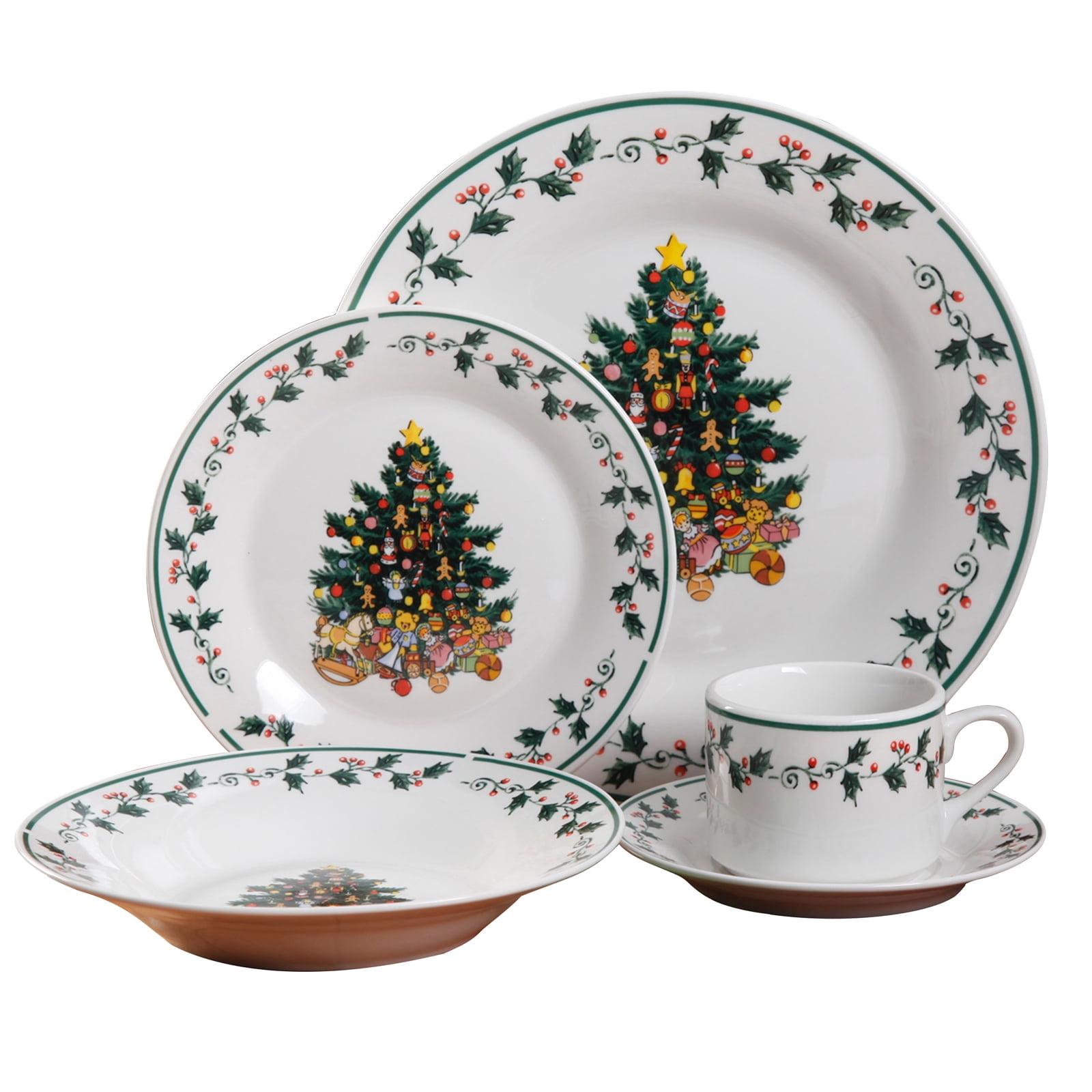 Gibson 20 Piece Ceramic Christmas Tree Dinnerware Set