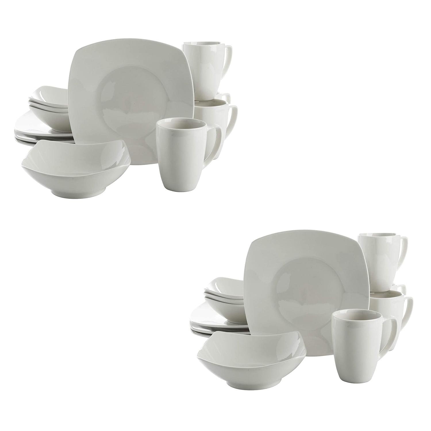 White Ceramic Square Dinnerware Set for 8