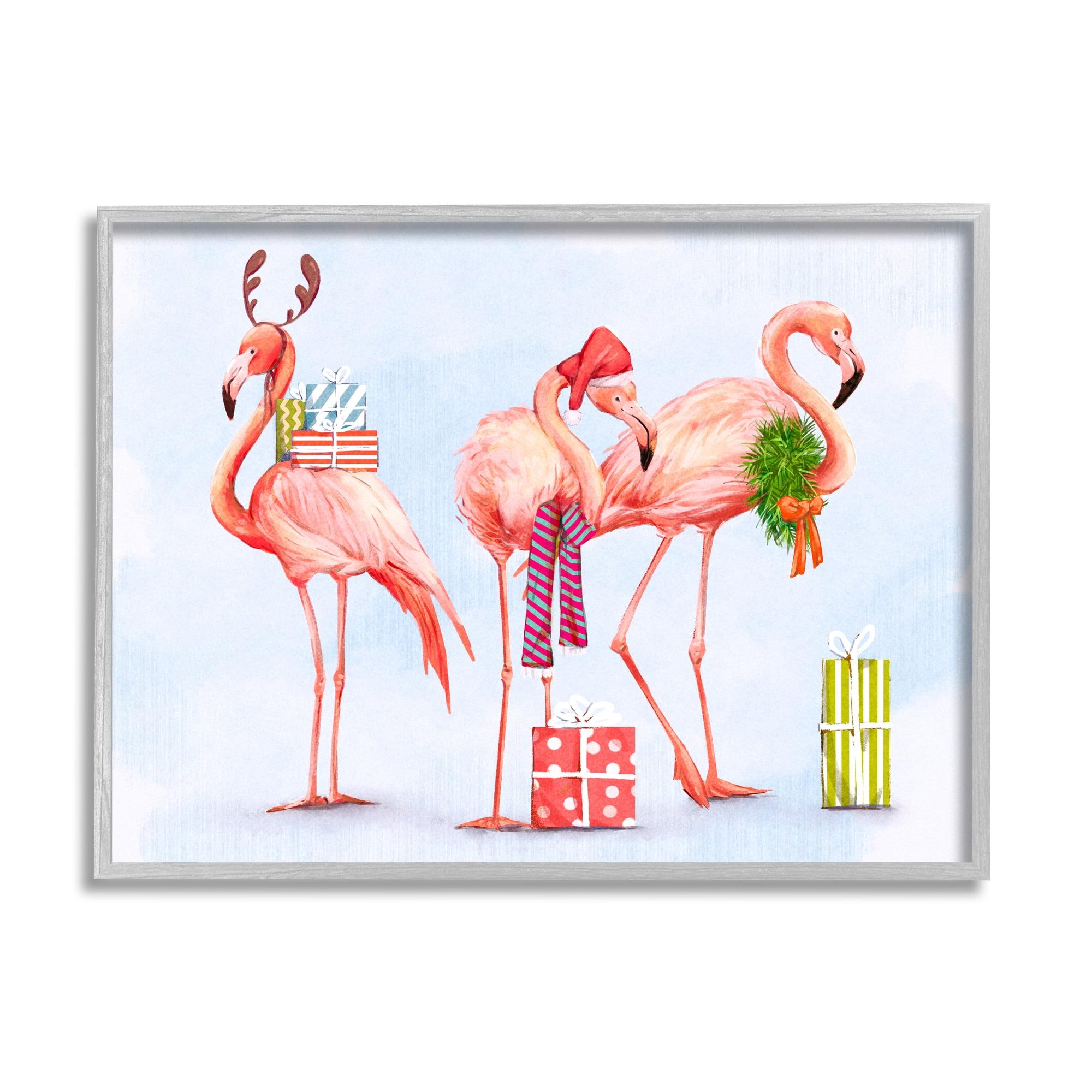 Stupell Industries " Gift Giving Pink Flamingos Charming Holiday Birds " by Ziwei Li