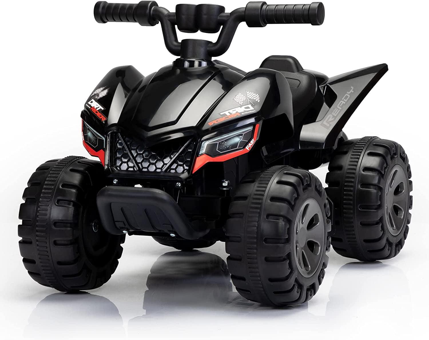 Resenkos Kids Ride-on ATV, 6V Battery Powered Electric Quad Car with Music, LED Lights and Spray Device, 4 Wheeled Ride-on Toy for Toddlers Age 3-5, Black