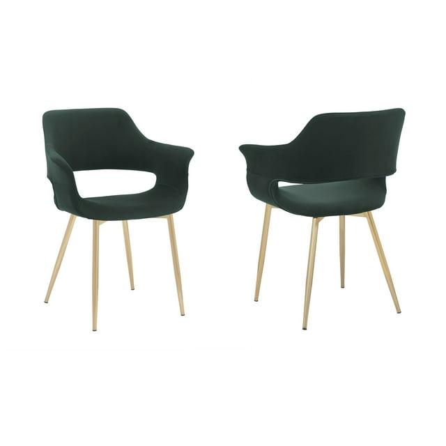 Gigi Velvet Metal Dining Room Chair Green - Armen Living: Gold Legs, Ergonomic Back, Set of 2