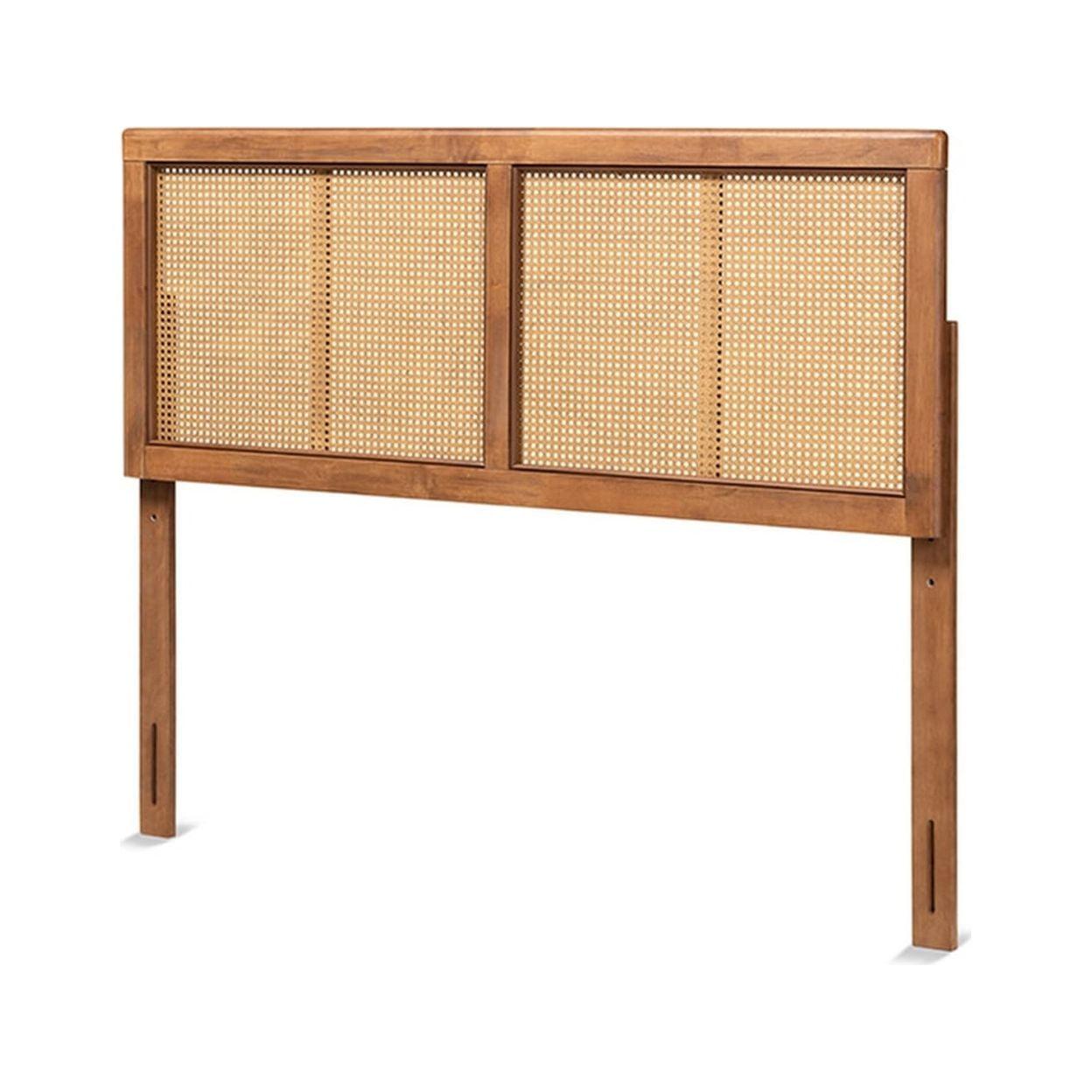 Gilbert Mid-Century Walnut Wood and Rattan Full Headboard