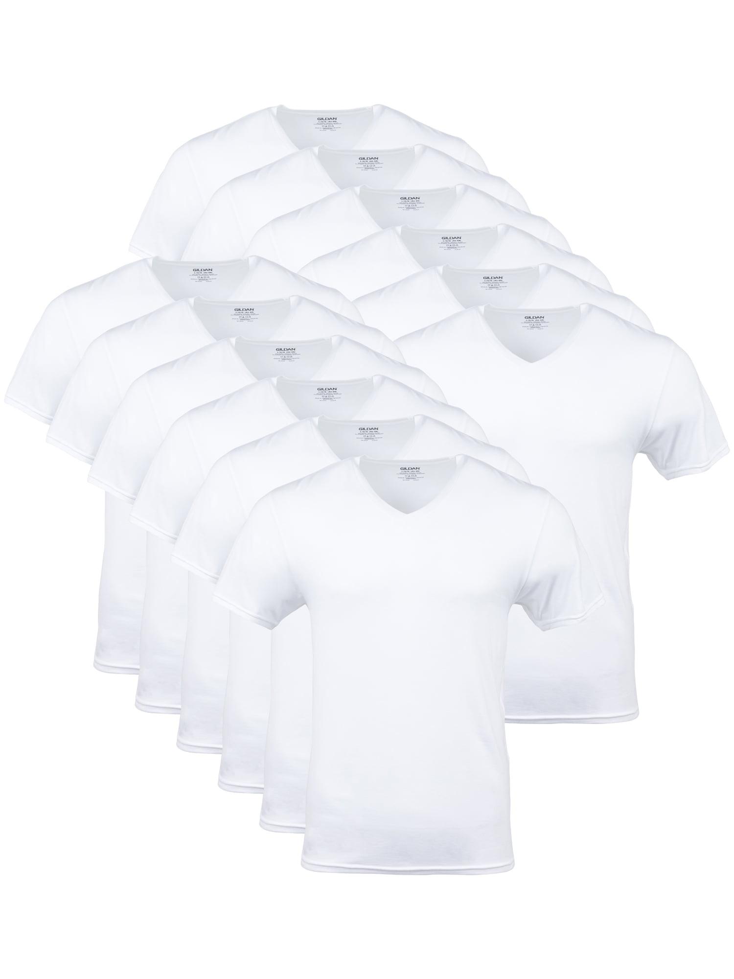 Gildan Men's Short Sleeve V-Neck White T-Shirt, 12-Pack