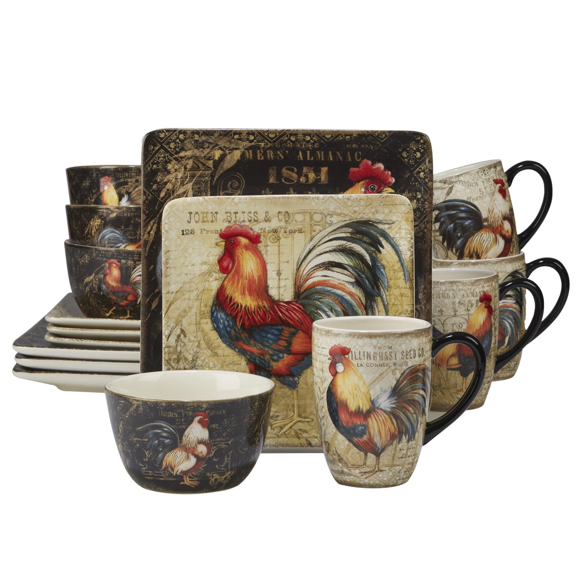 Gilded Rooster Multicolor Ceramic 16-Piece Dinnerware Set