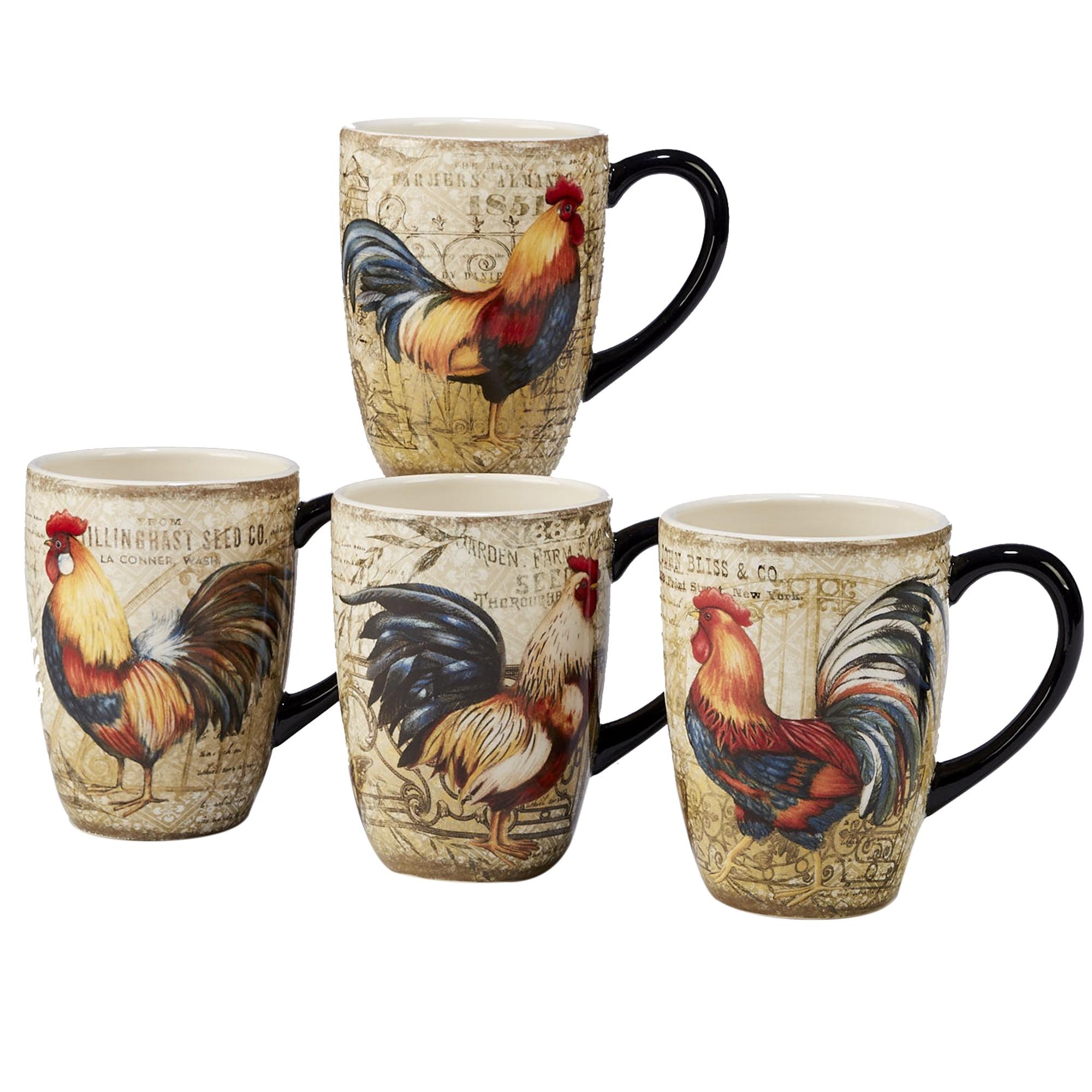 Gilded Rooster Ceramic 20 oz. Multicolor Mug Set