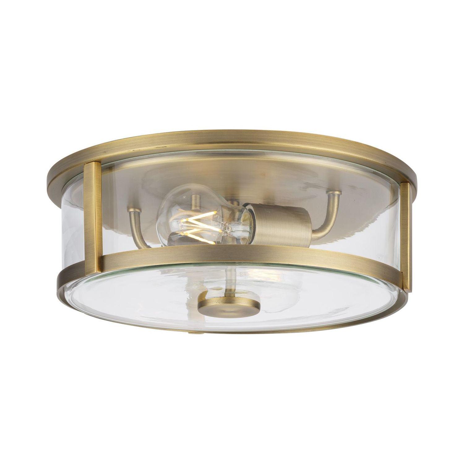 Progress Lighting Gilliam 2-Light Flush Mount, Vintage Brass, Clear Curved Glass