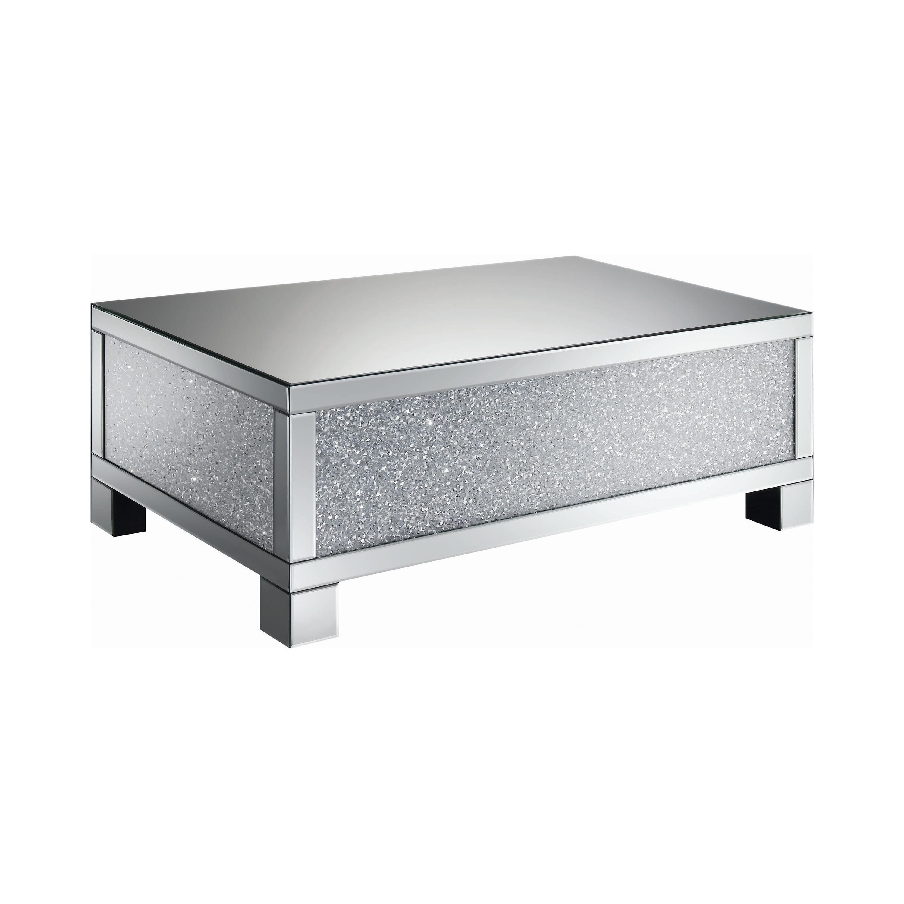 Contemporary Silver Mirrored Rectangular Coffee Table 48"