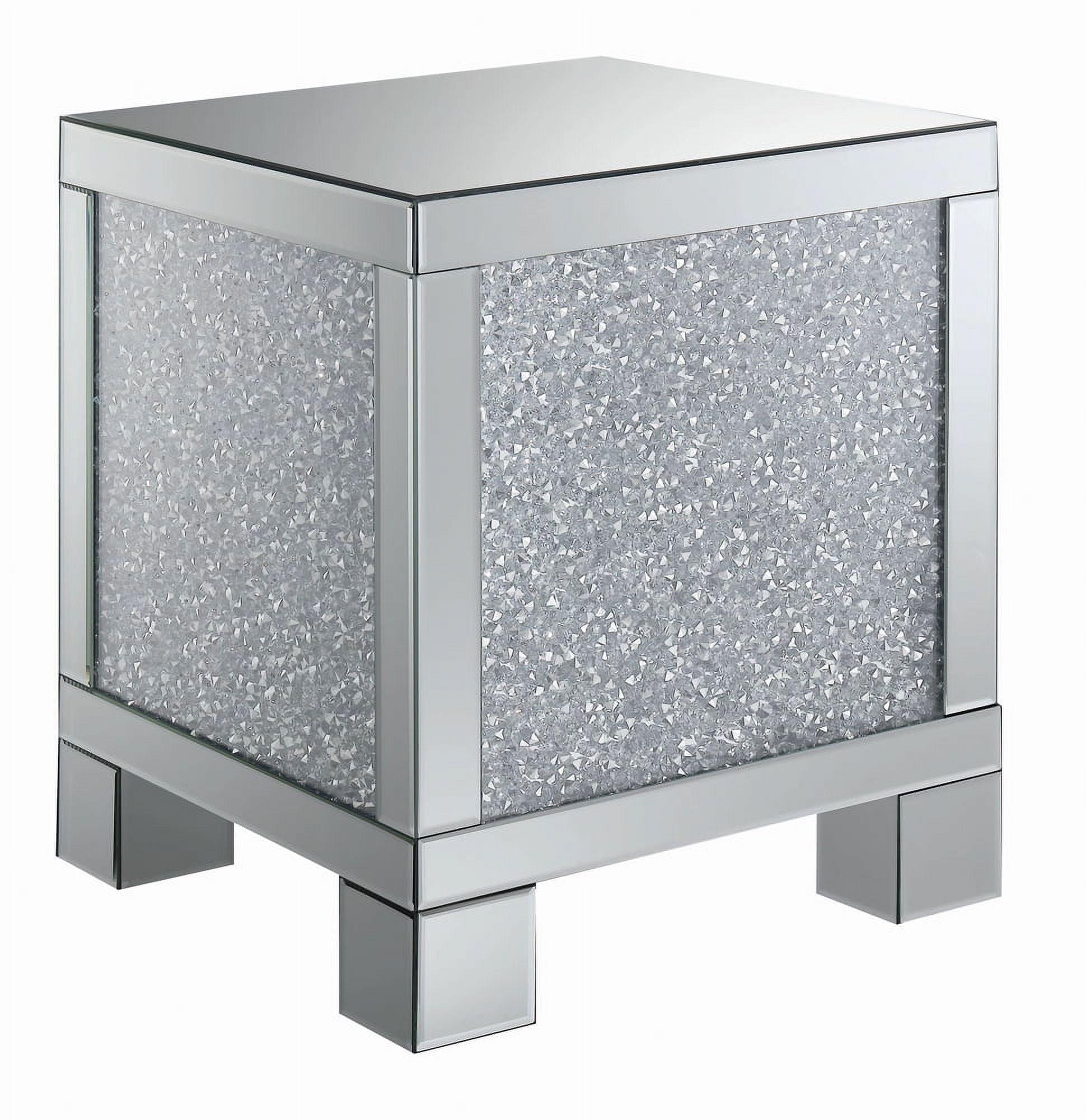 Silver Mirrored Square End Table with Crystals