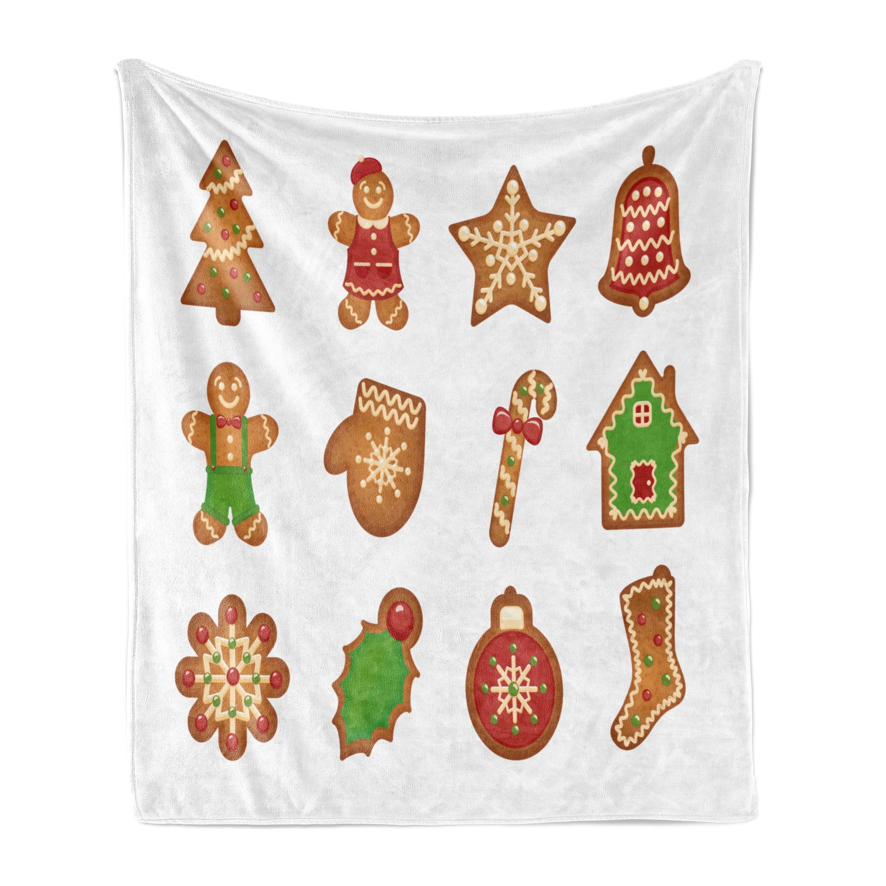 Ambesonne Gingerbread Man Fleece Throw Blanket Cookie Illustration  Pale Brown Green Red