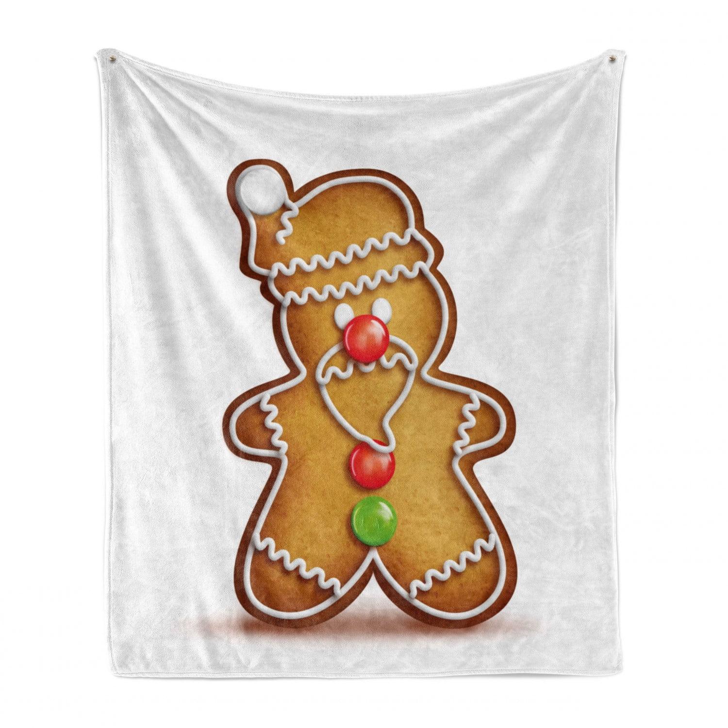 Ambesonne Gingerbread Man Fleece Throw Blanket Cartoon Santa  Pale Brown Red Green