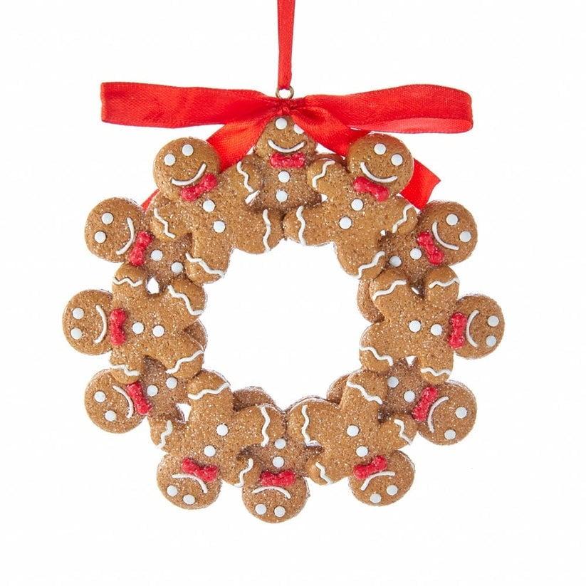 Glittery Gingerbread Boy Wreath Ornament with Red Bow