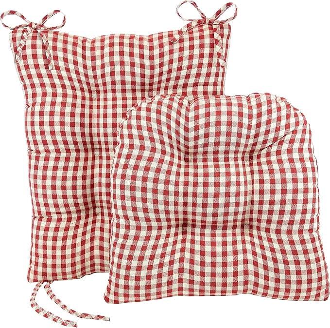 Klear Vu The Gripper Non-Slip Rocking Chair Cushion Thick, includes Seat Pad & Back Pillow with Ties for Indoor Living Room Rocker, 17x17 Inches, 2 Piece Set, Gingham Red