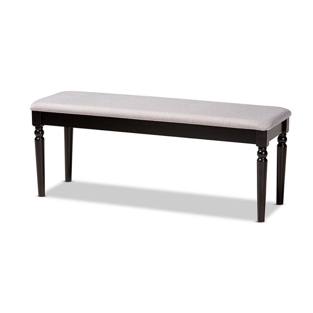 Giovanni Gray Fabric Upholstered Dark Brown Wood Dining Bench