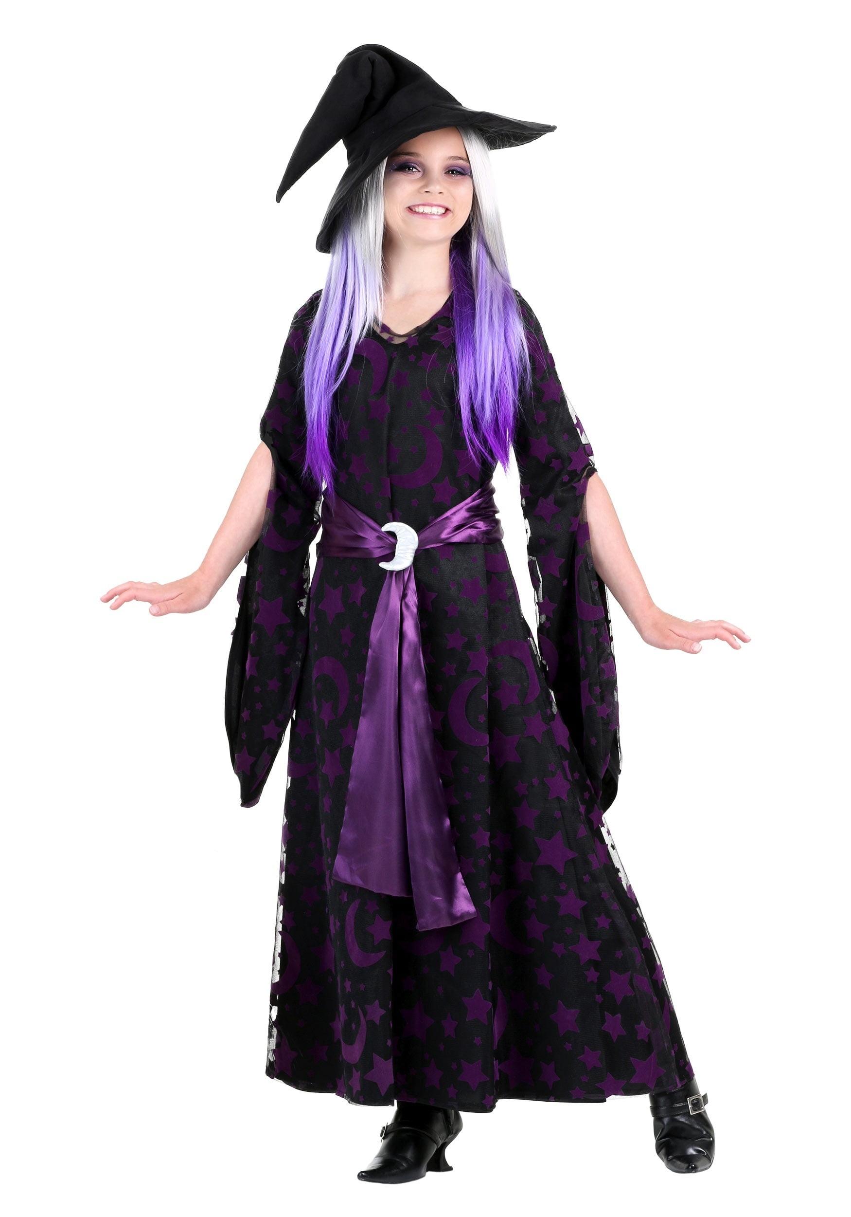 HalloweenCostumes.com X Small Girl Girls Purple Moon Witch Costume, Black/Purple