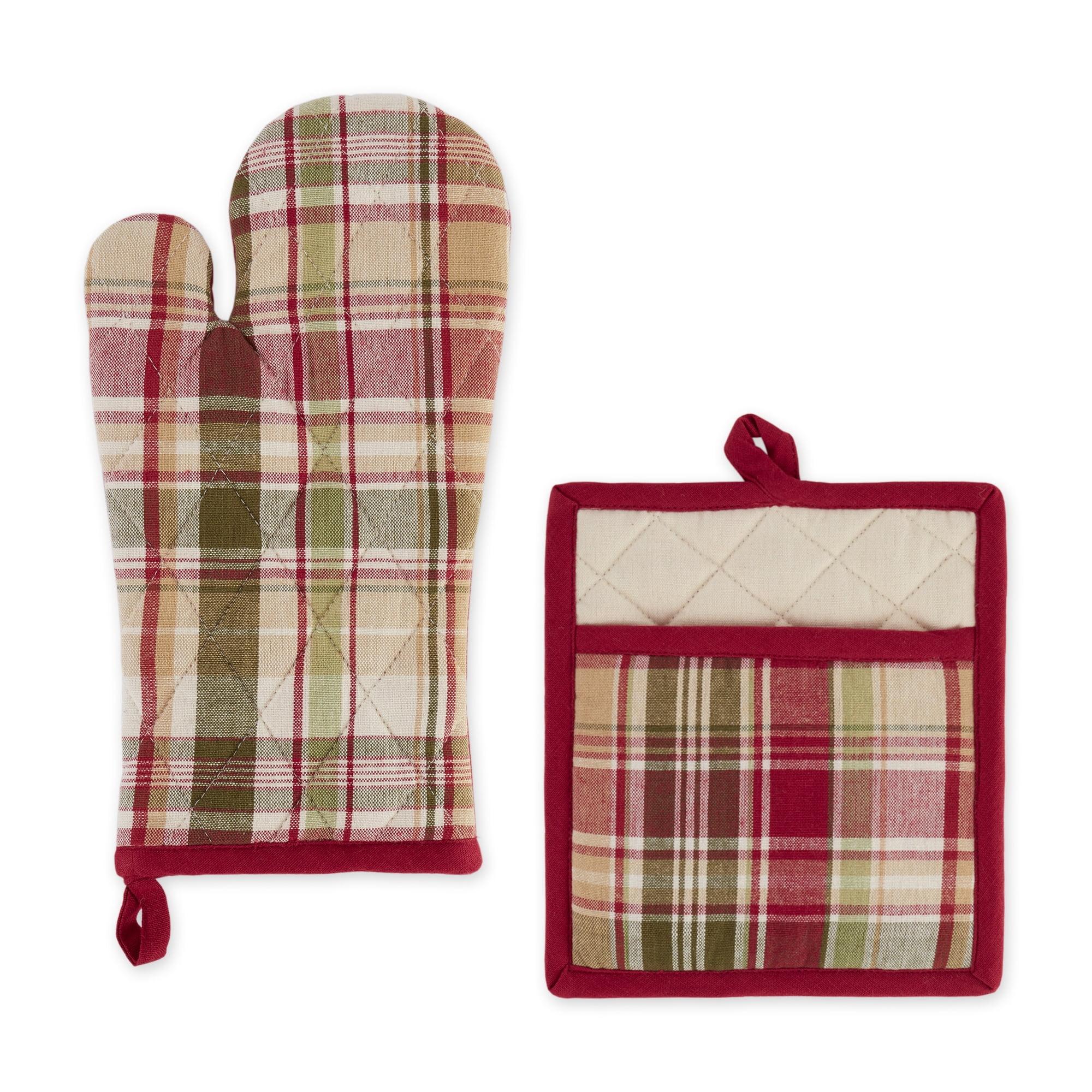 Design Imports Plaid Linen Set (Set of 2)