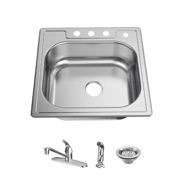 25-inch Brushed Stainless Steel Single Bowl Drop-In Kitchen Sink with Faucet