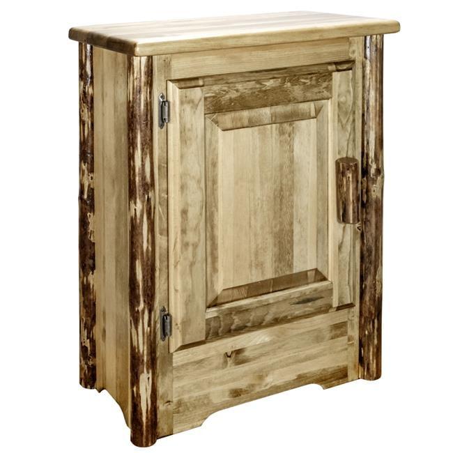 Brown Lacquer Lodgepole Pine Accent Cabinet with Adjustable Shelving