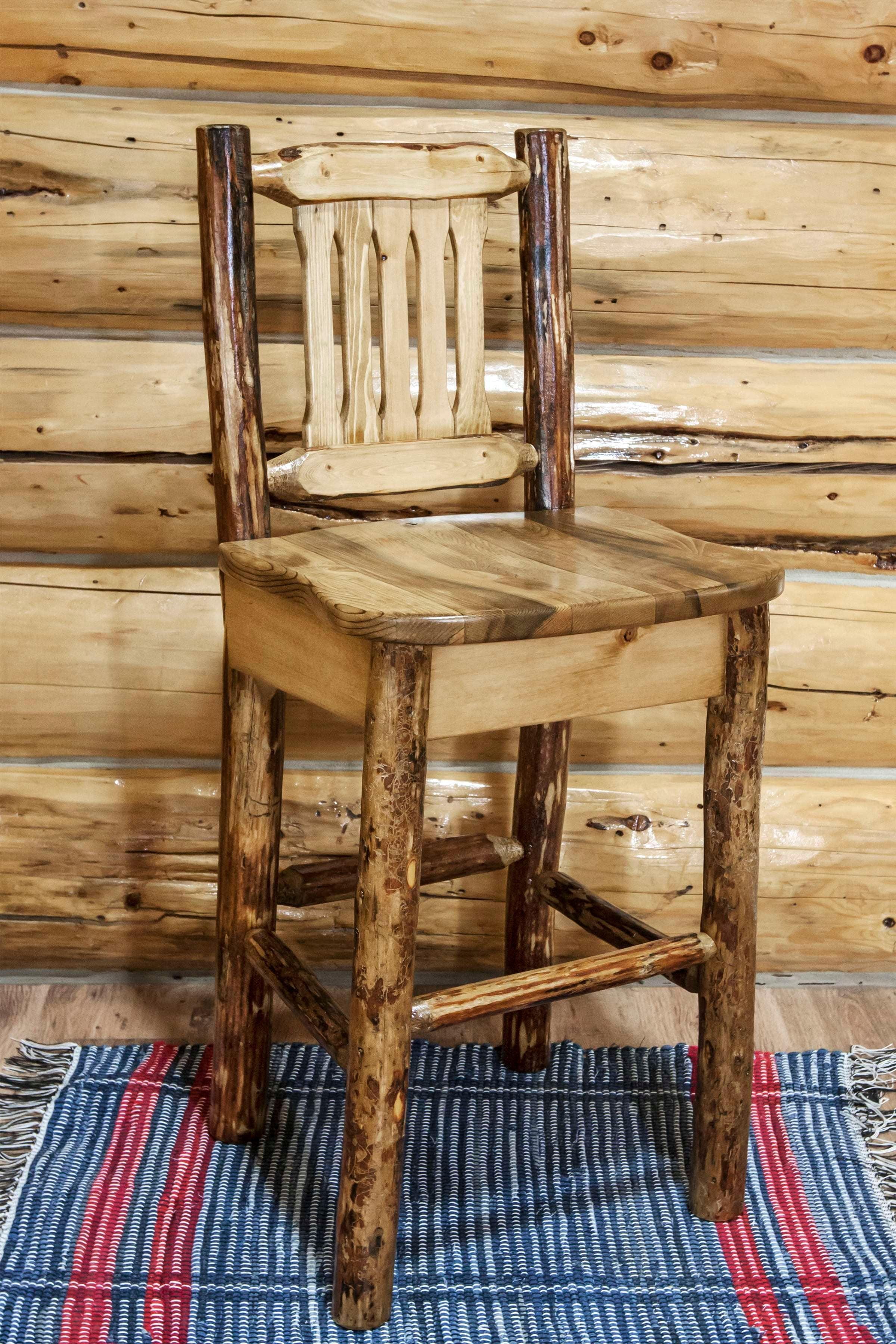 Rustic Charm High-Back Wooden Barstool in Matte Brown Finish