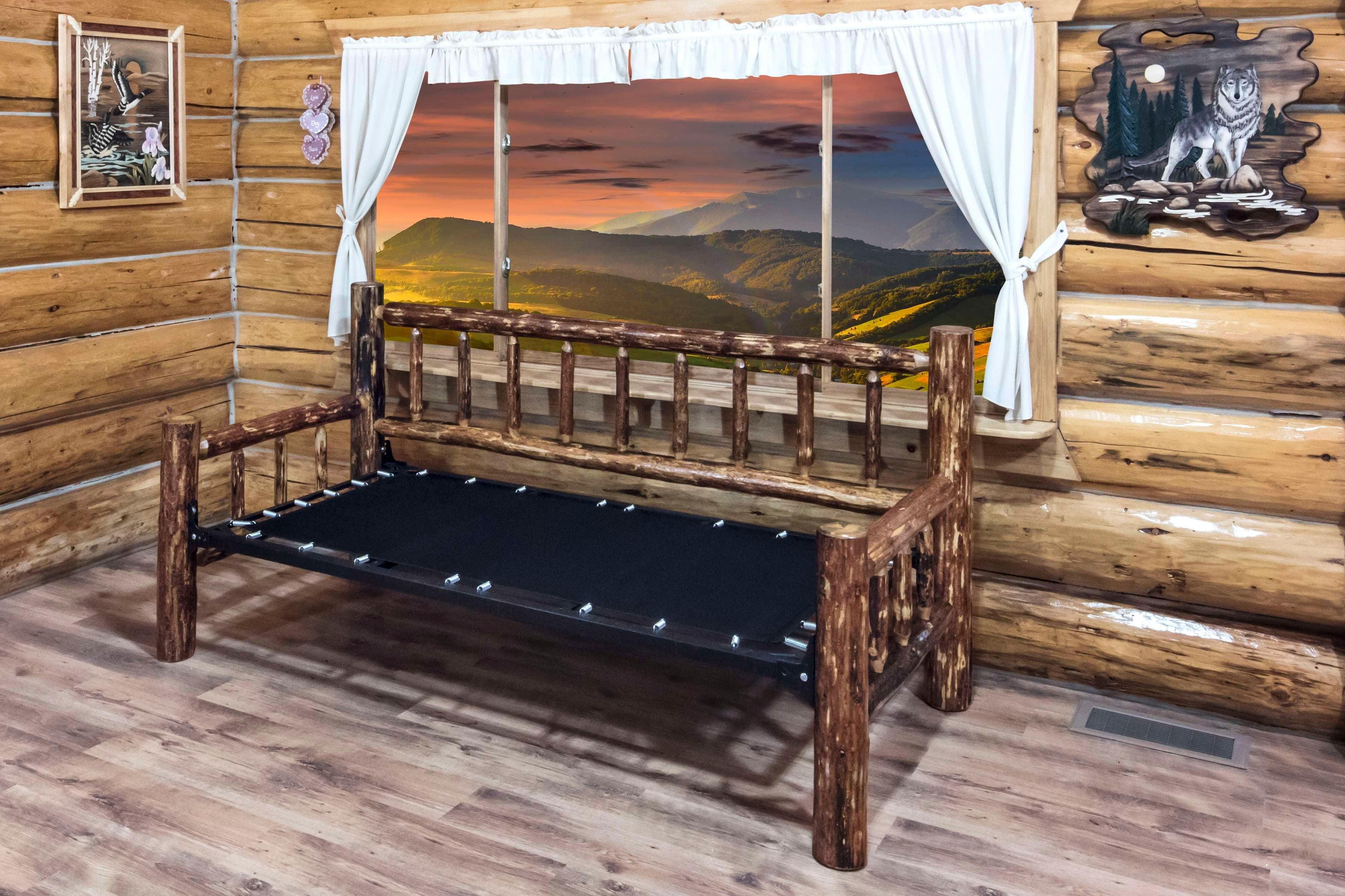 Rustic Twin-Size Solid Pine Wood Daybed with Lacquered Finish