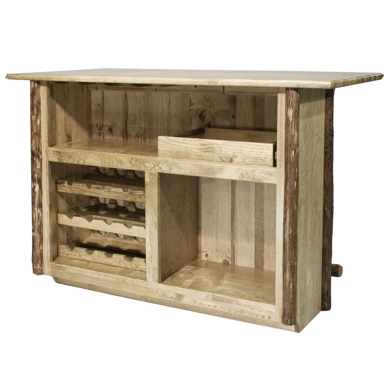 Rustic Pine Deluxe Bar with Wine Rack and Glass Storage