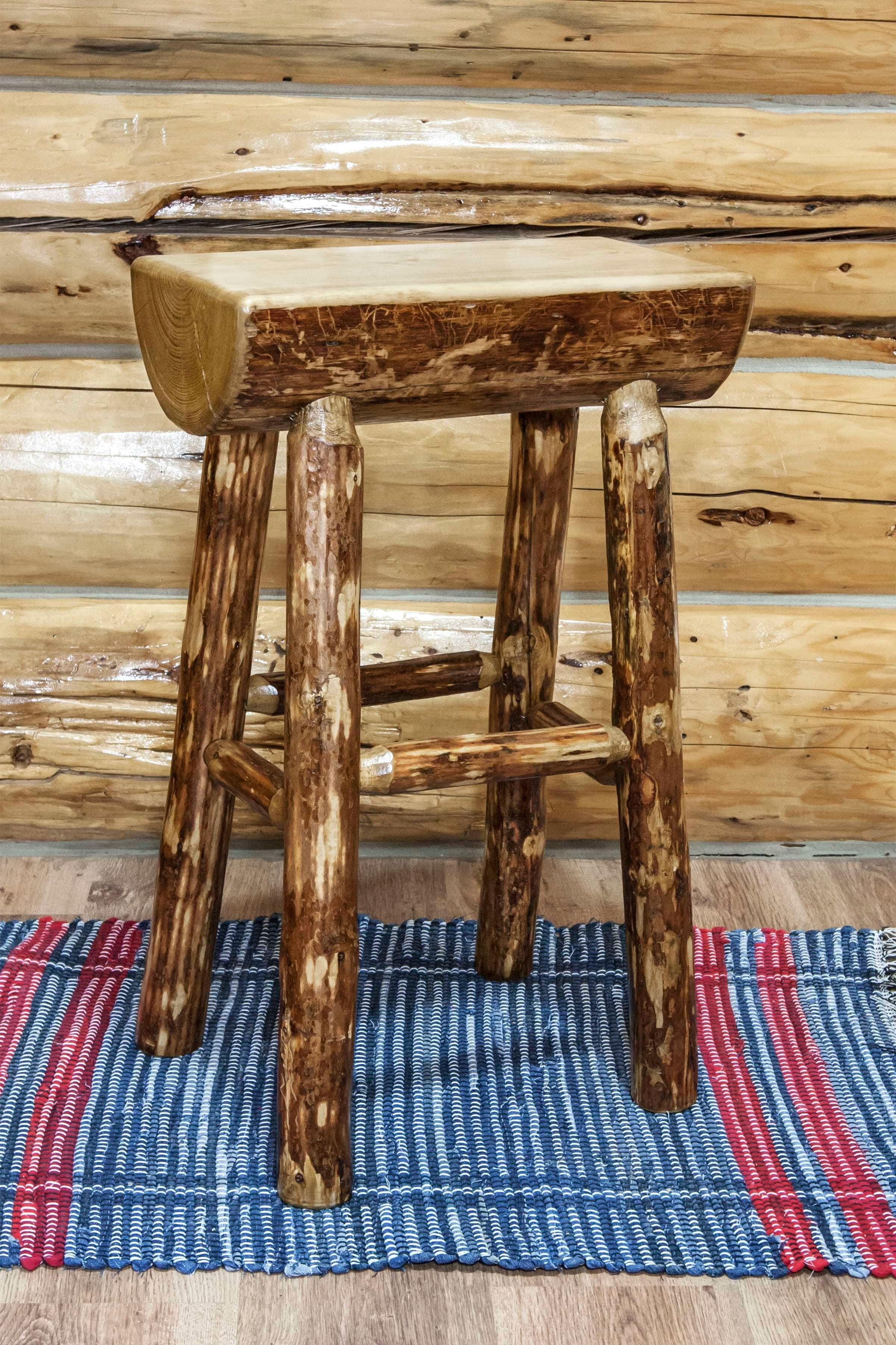 Rustic Lodge Pine Brown Backless Barstool, 30" Height