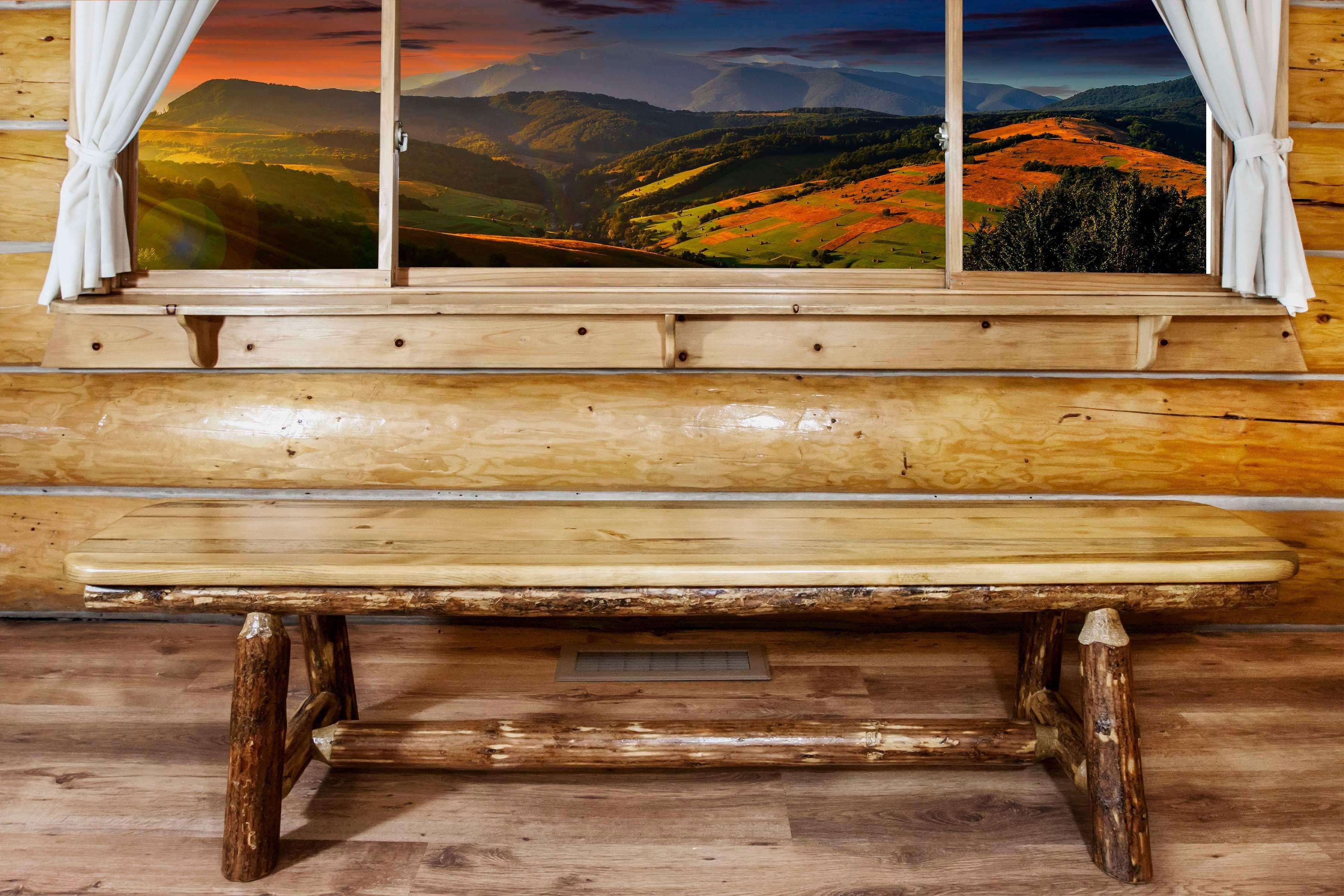 Rustic Glacier Country Solid Wood 6' Plank Bench