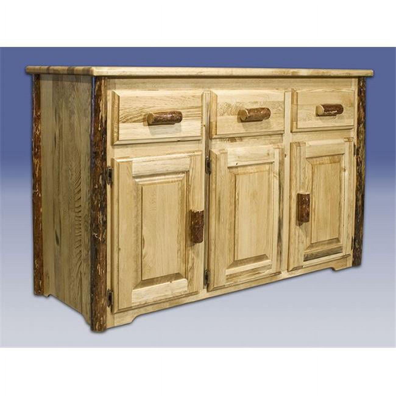 Rustic Grand Lodge Solid Pine Sideboard with Contrasting Accents