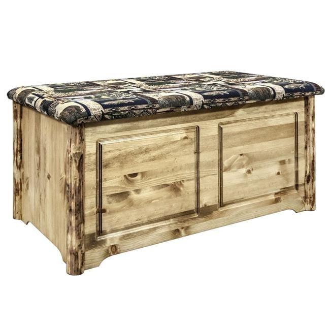 Small Pine Wood Blanket Chest with Upholstered Seat