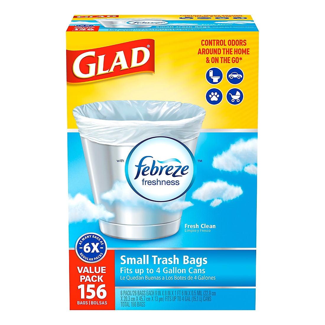 Glad OdorShield Small Trash Bags - Febreze Fresh Clean - 4 Gallon - 26 Count - 6 Pack