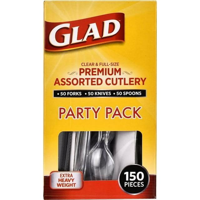 Glad Premium Assorted Plastic Cutlery | Clear And Extra Heavy Weight Forks, Knives, And Spoons |150 Piece Set of Disposable Party Utensils